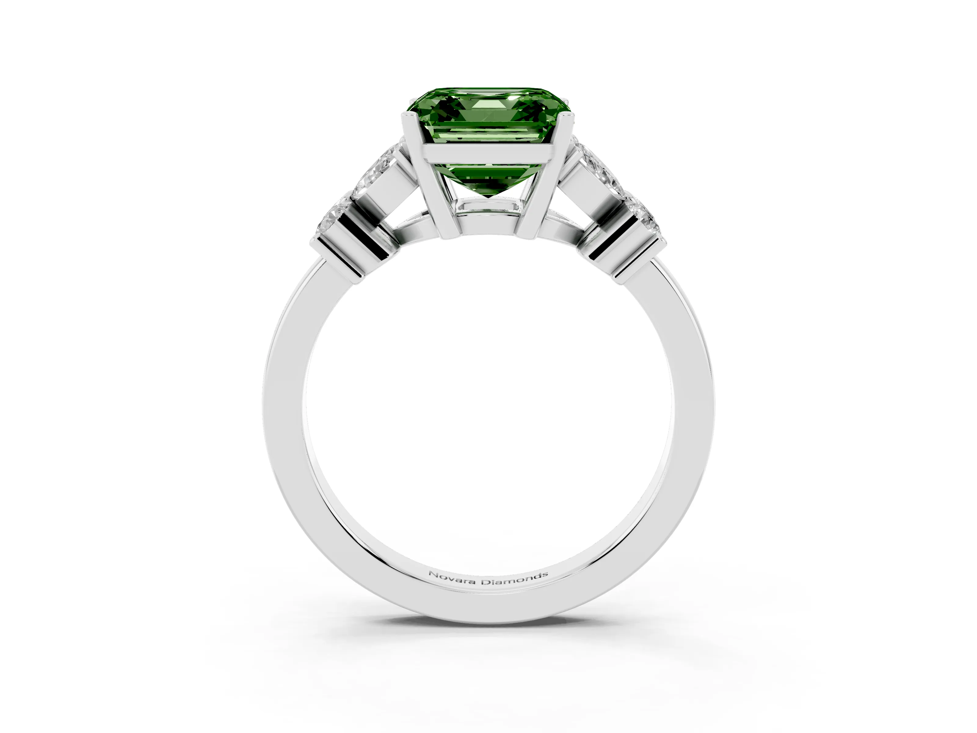Fancy Green Asscher Cut Diamond Floral Cluster Ring Set in White gold with Marquise Petals and Prong Setting