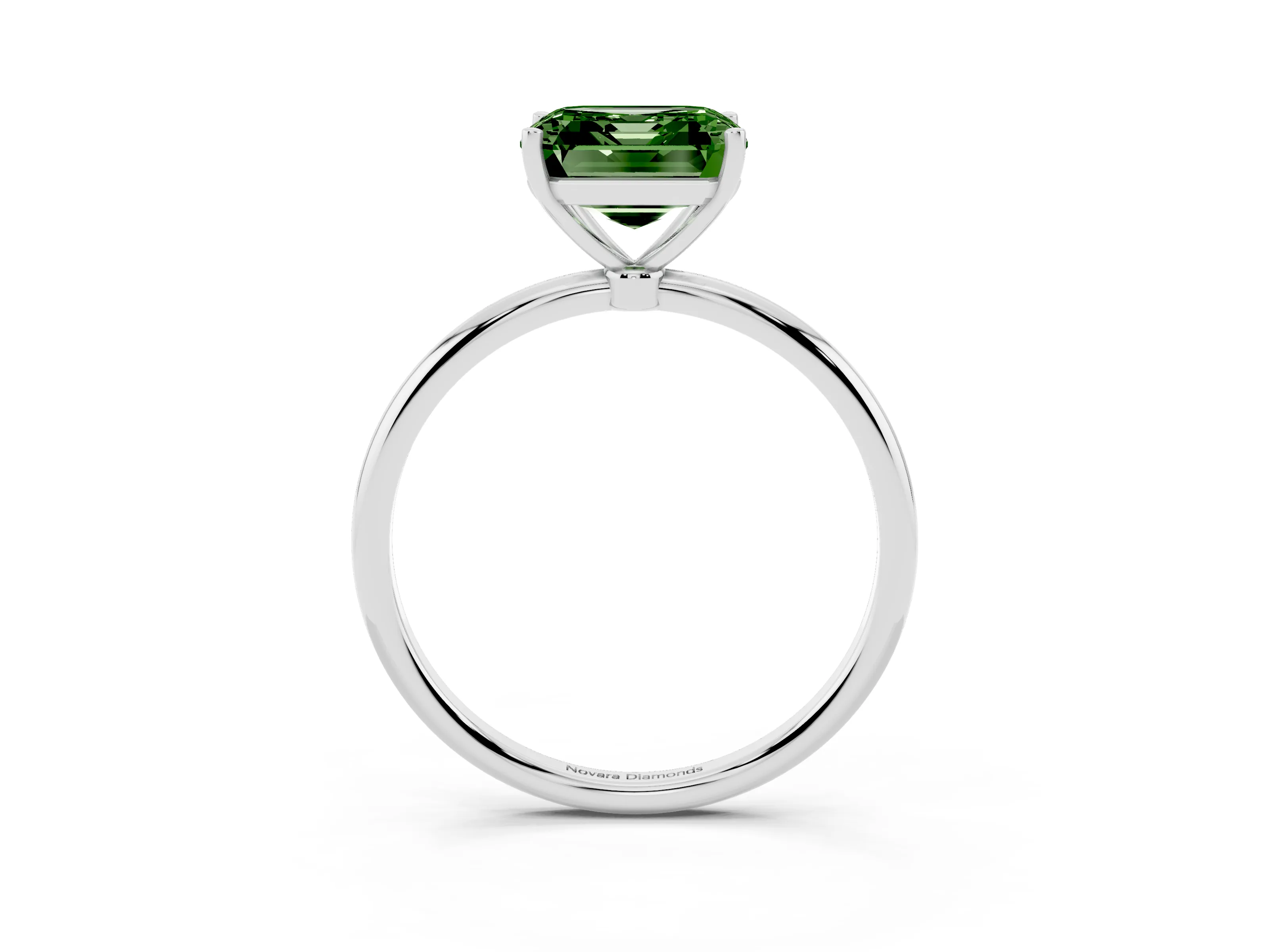 Fancy Green Asscher Cut Diamond Solitaire Engagement Ring Set in Silver with Thin Band and Prong Setting
