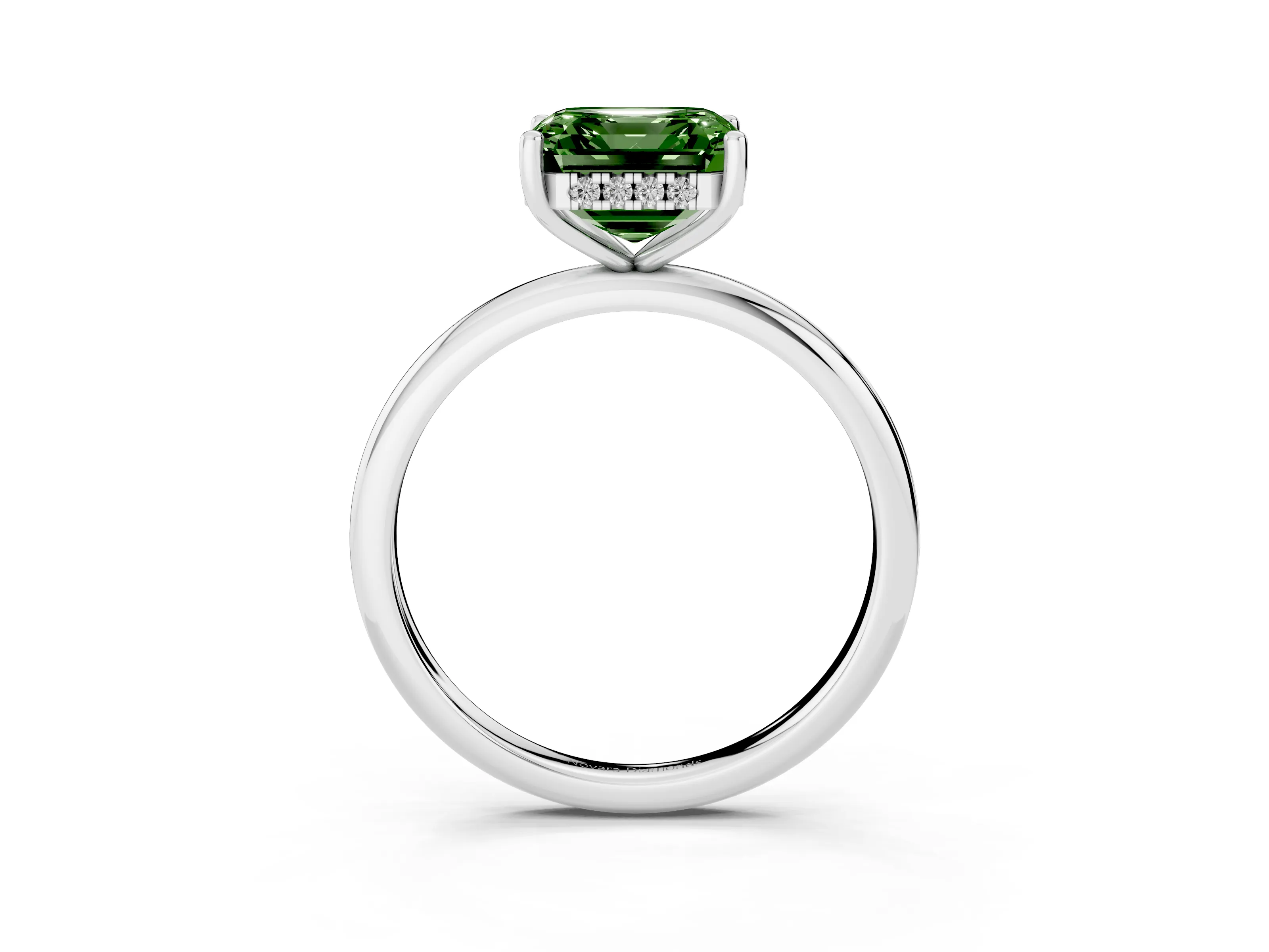Fancy Green Asscher Cut Diamond Solitaire Engagement Ring Set in Platinum with Prong Setting and Polished Band
