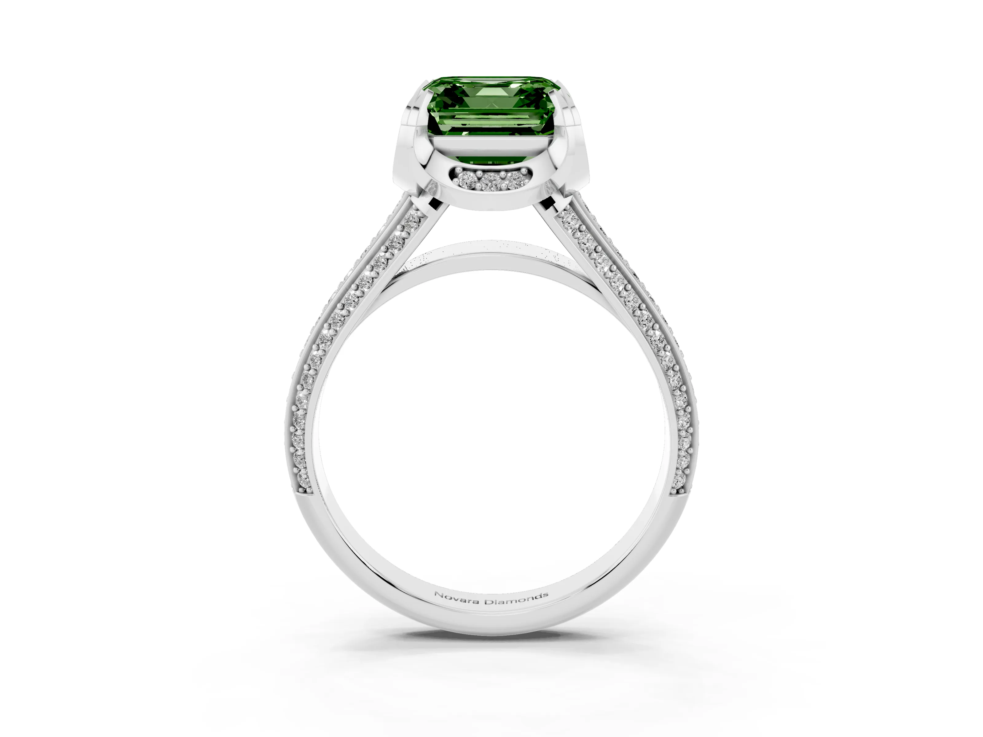 Fancy Green Asscher Cut Diamond Pavé Split Shank Solitaire Ring Set in Platinum with Prong Setting