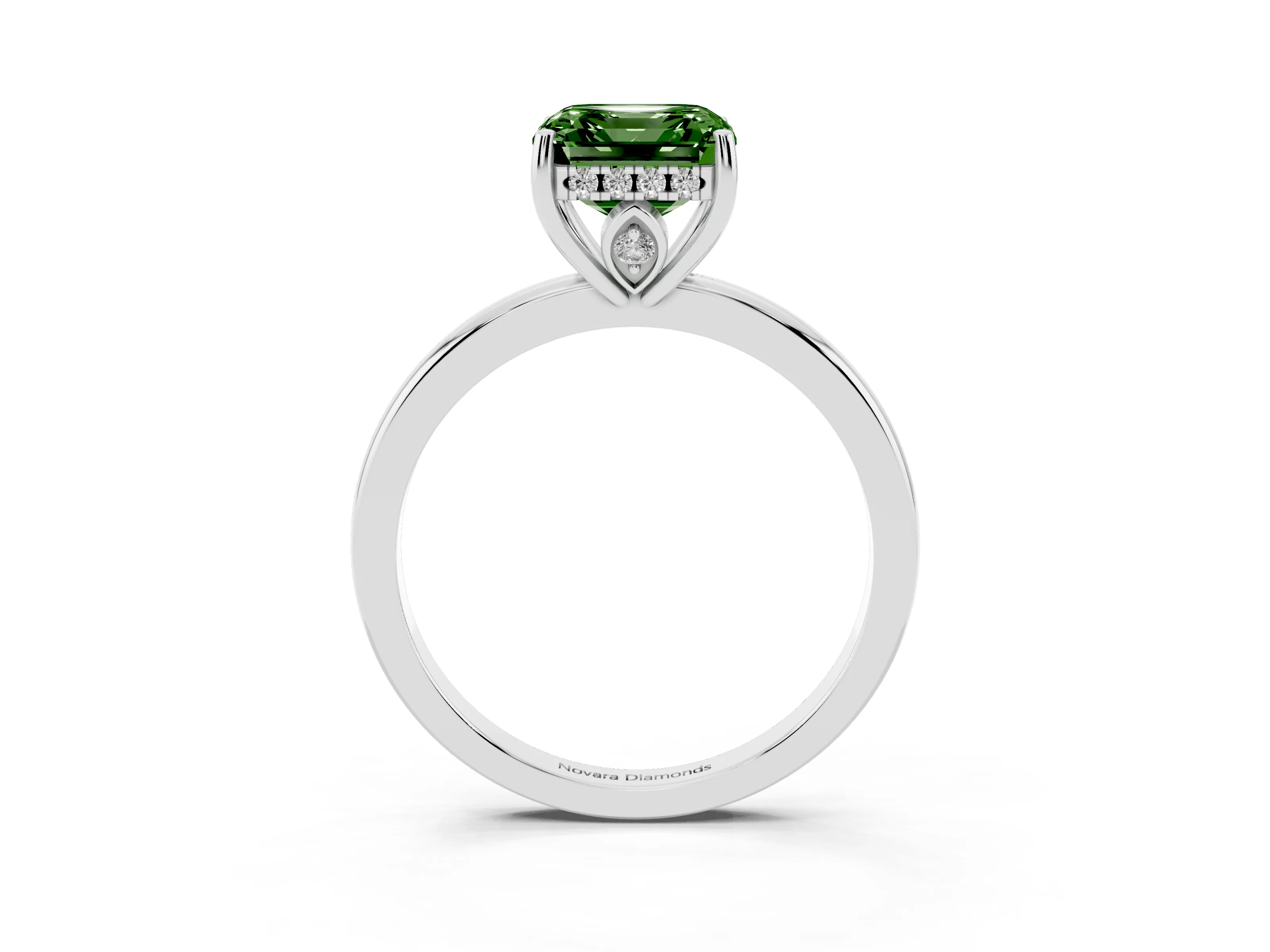Fancy Green Asscher Cut Diamond Solitaire Ring Set in Platinum with Plain Band and Prong Setting
