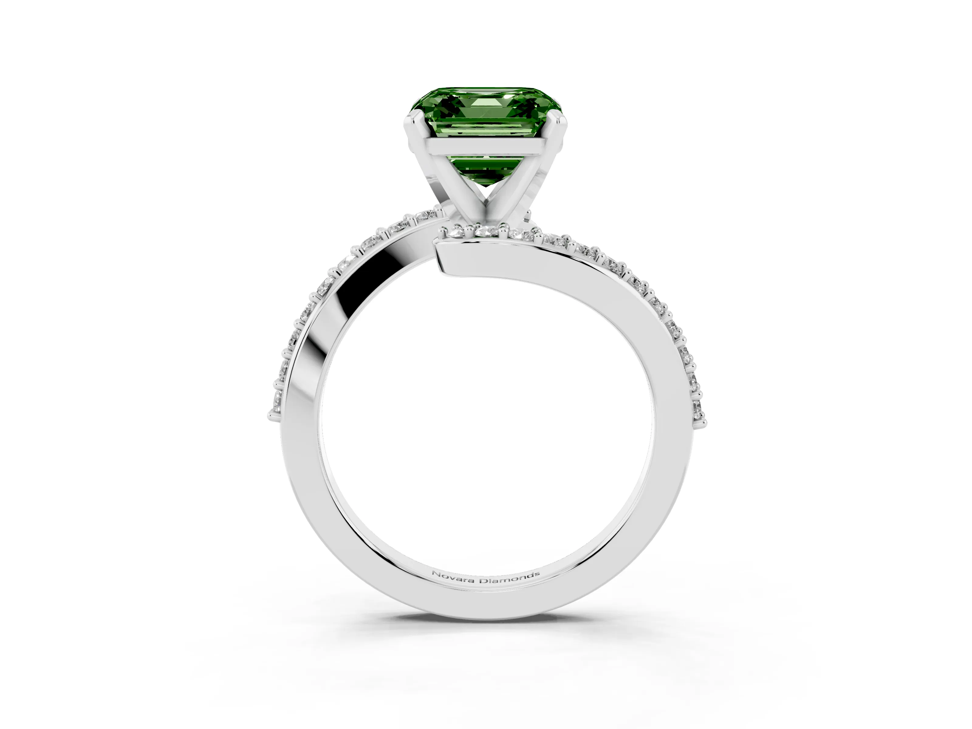 Fancy Green Asscher Cut Diamond Solitaire Ring Set in Platinum with Pavé Twist Band and Prong Setting