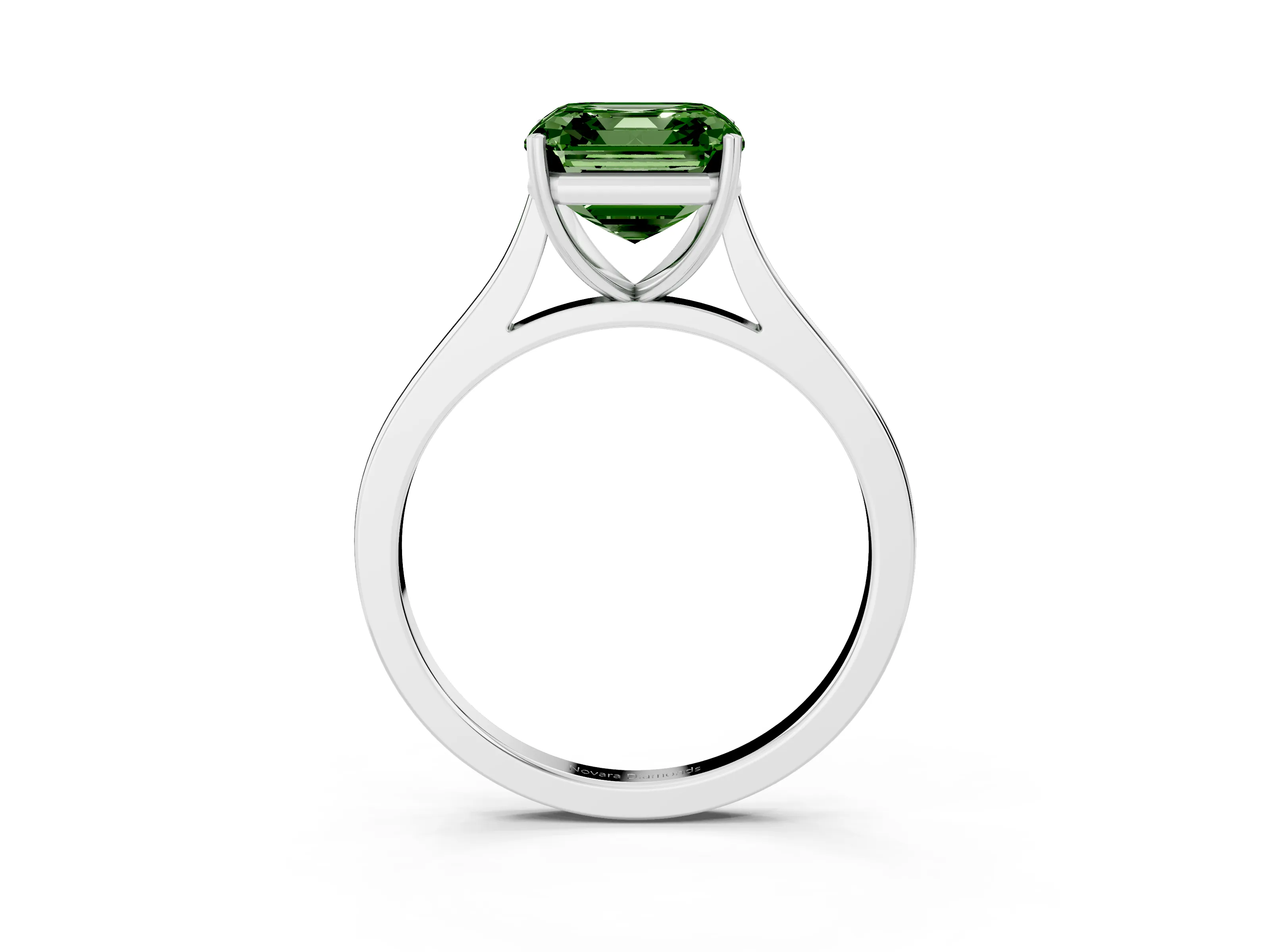 Fancy Green Asscher Cut Diamond Solitaire Heart Prong Engagement Ring Set in Platinum with Tapered Band