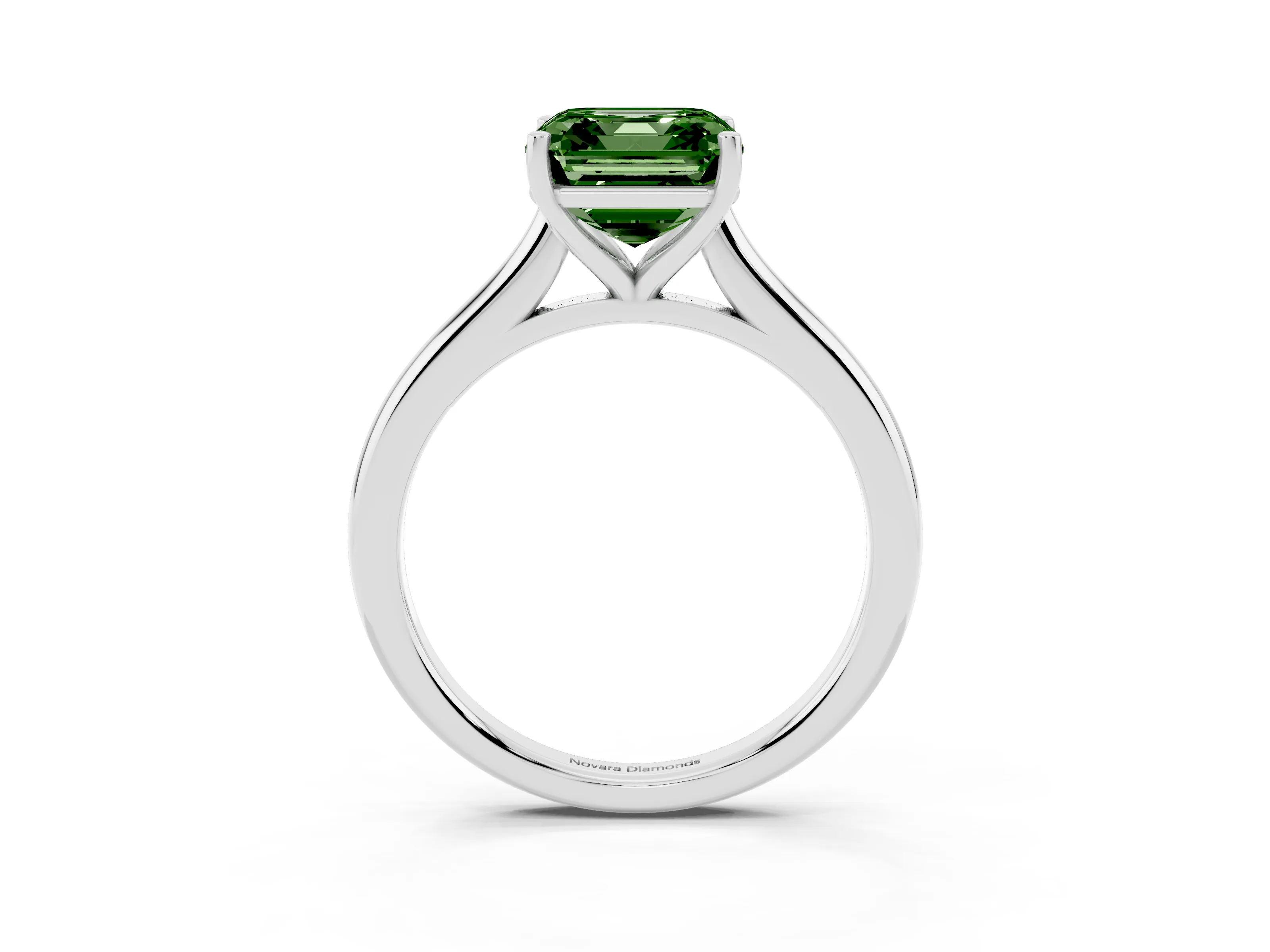 Fancy Green Asscher Cut Diamond Solitaire Ring Set in Silver with Cathedral Band and Prong Setting