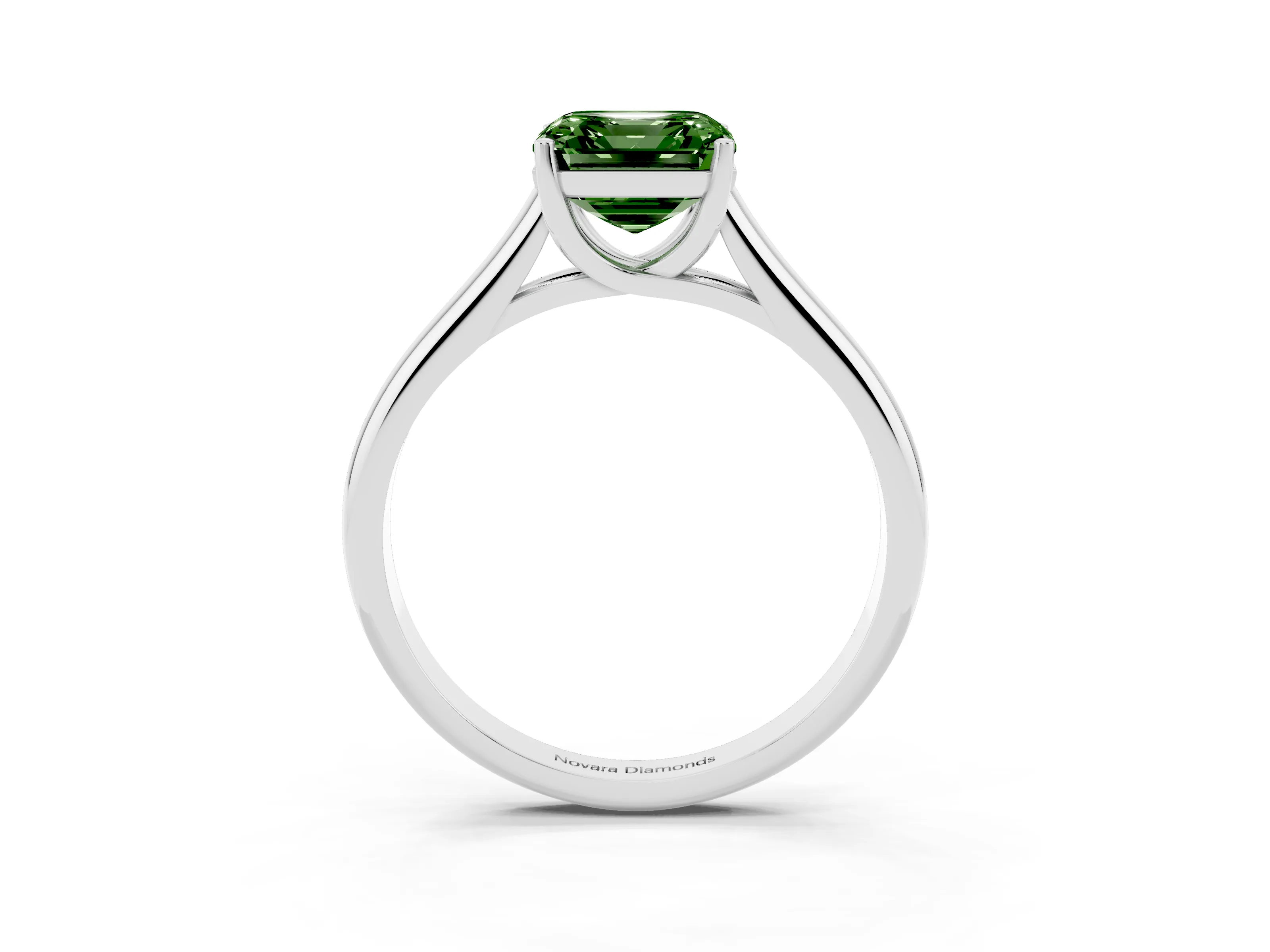 Fancy Green Asscher Cut Diamond Solitaire Engagement Ring Set in Platinum with Subtly Tapered Band and Prong Setting