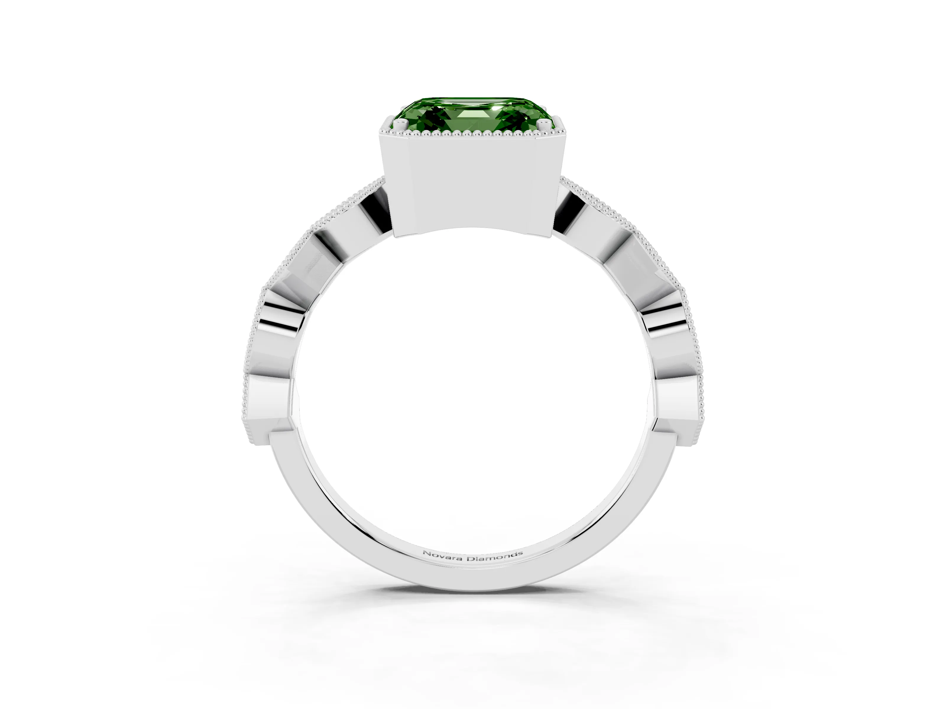 Fancy Green Asscher Cut Diamond Milgrain Marquise Twist Band Ring Set in Platinum with Prong Setting