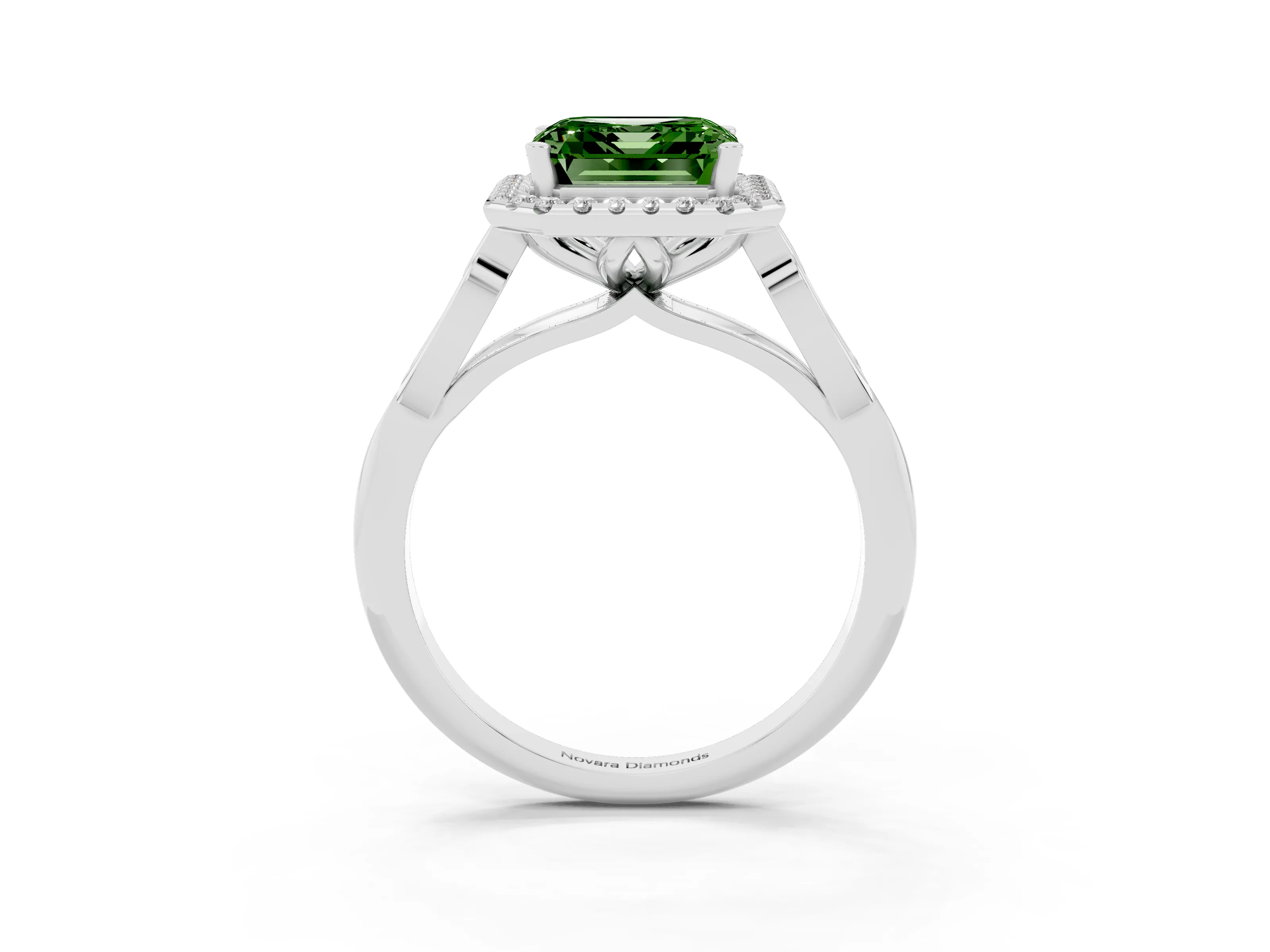 Fancy Green Asscher Cut Diamond Halo Engagement Ring Set in Platinum with Filigree Band and Prong-Set Center