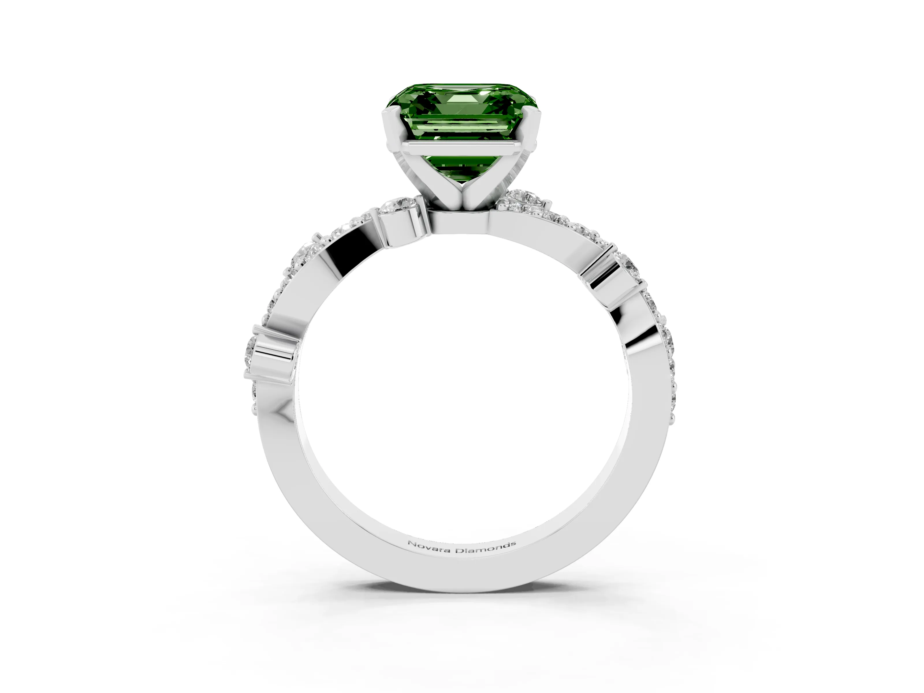 Fancy Green Asscher Cut Diamond Solitaire Twisted Band Set in White gold with Pavé Setting
