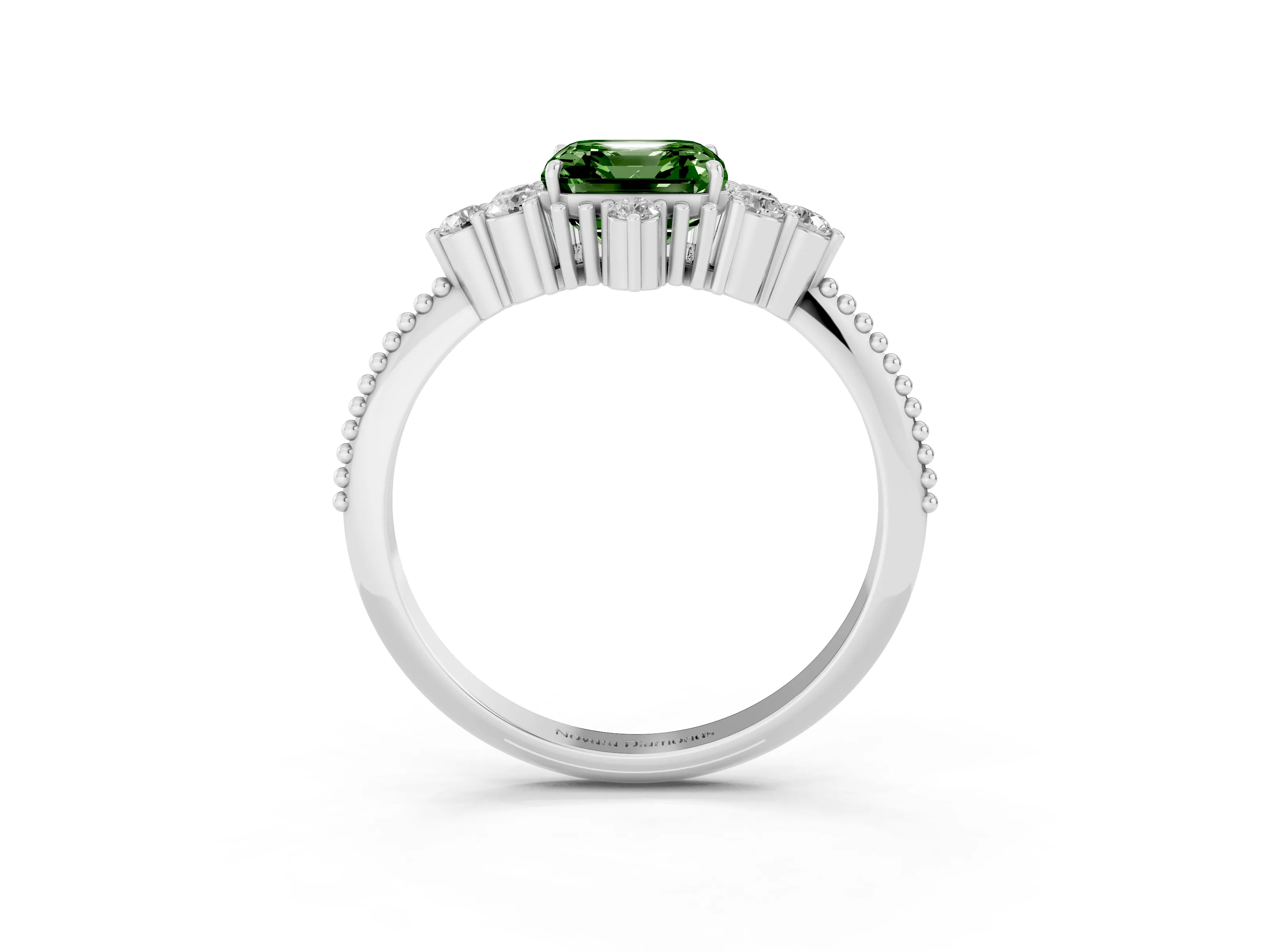 Fancy Green Asscher Cut Diamond Cluster Ring Set in Silver with Beaded Band