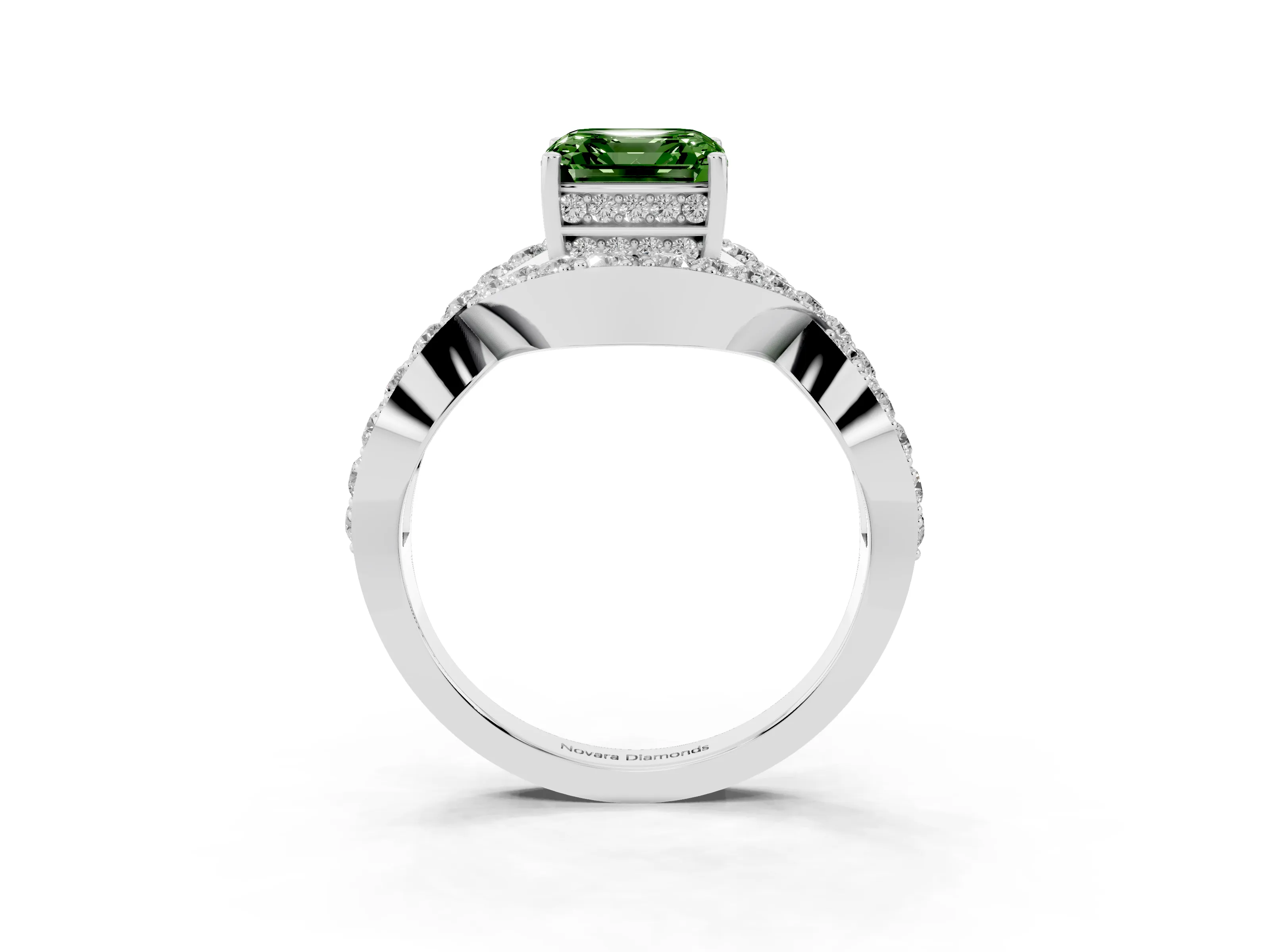 Fancy Green Asscher Cut Diamond Solitaire Twist Band Pavé Engagement Ring Set in Silver