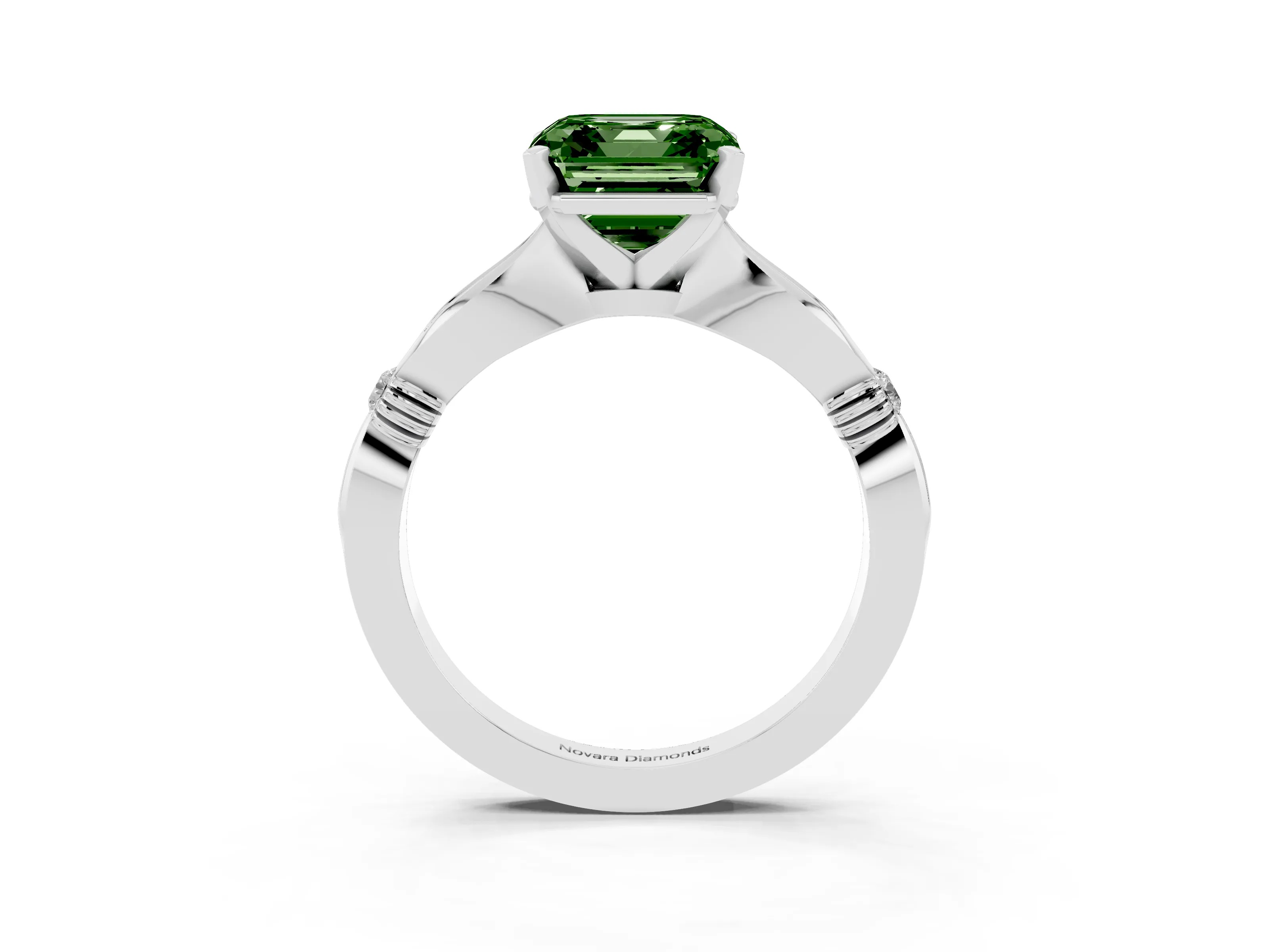 Fancy Green Asscher Cut Diamond Solitaire Twisted Band Ring Set in Silver with Accent Stones and Prong Setting