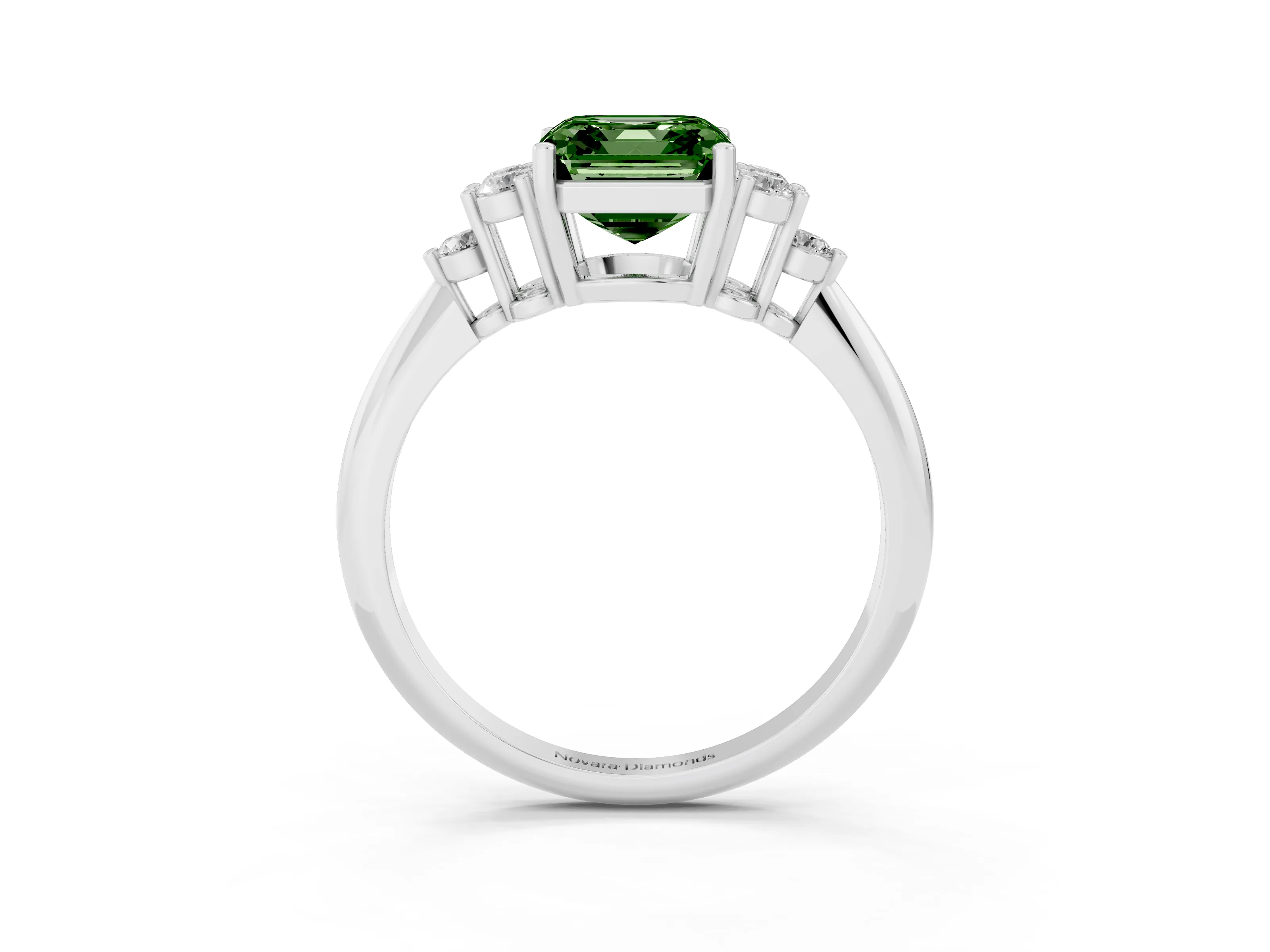 Fancy Green Asscher Cut Diamond Cluster Ring Set in White gold with Plain Band and Prong Setting