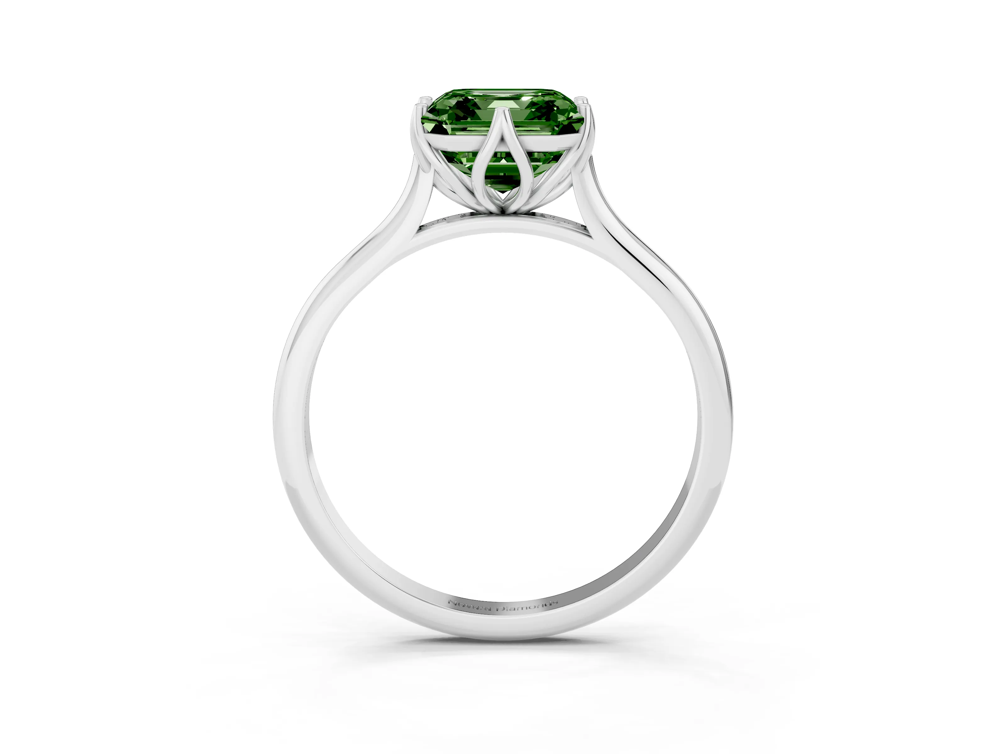 Fancy Green Asscher Cut Diamond Solitaire Cathedral Ring Set in Platinum with Prong Setting