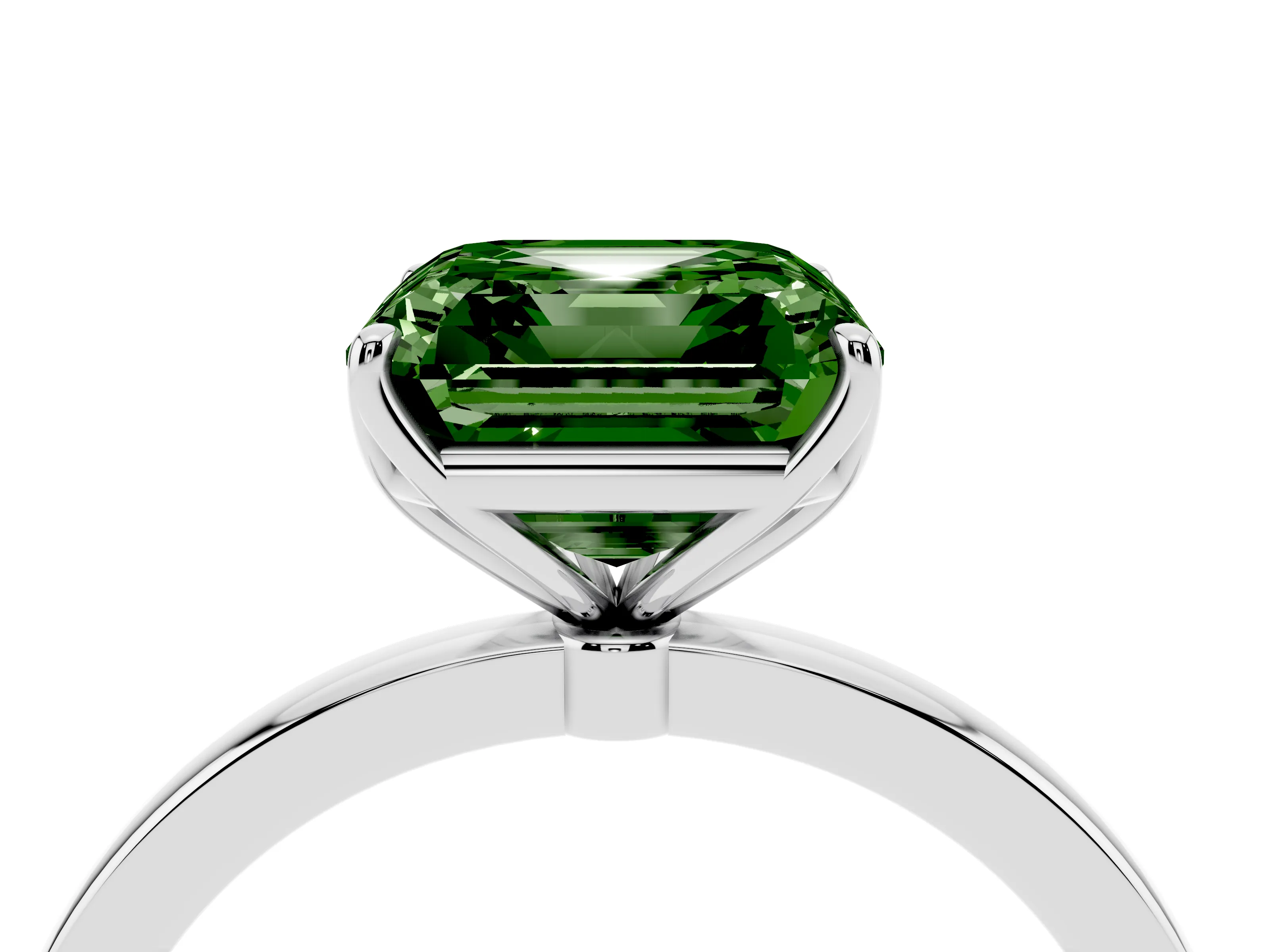 Fancy Green Asscher Cut Diamond Solitaire Ring Set in Platinum with Prong Setting and Thin Polished Band