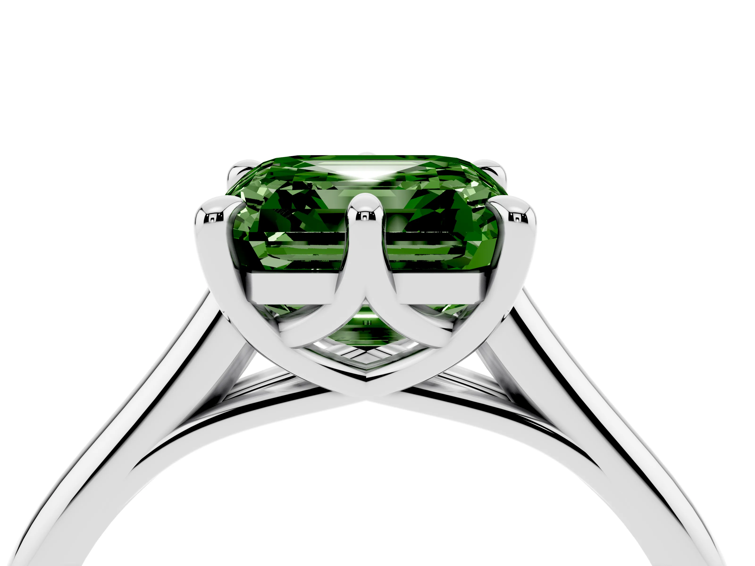 Fancy Green Asscher Cut Diamond Solitaire Engagement Ring Set in Platinum with Prong Setting and Plain Classic Band