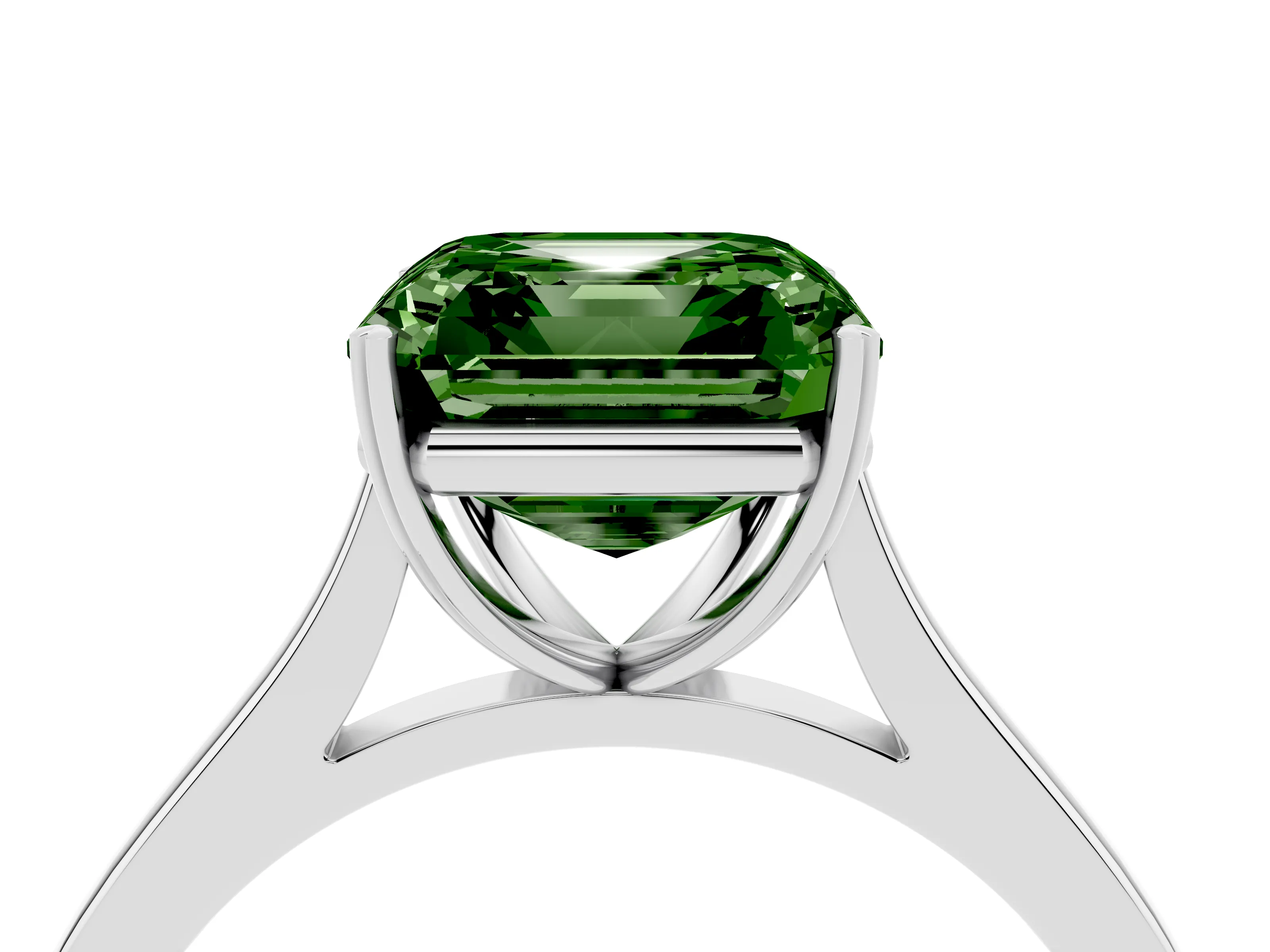 Fancy Green Asscher Cut Diamond Solitaire Heart Prong Engagement Ring Set in Platinum with Tapered Band