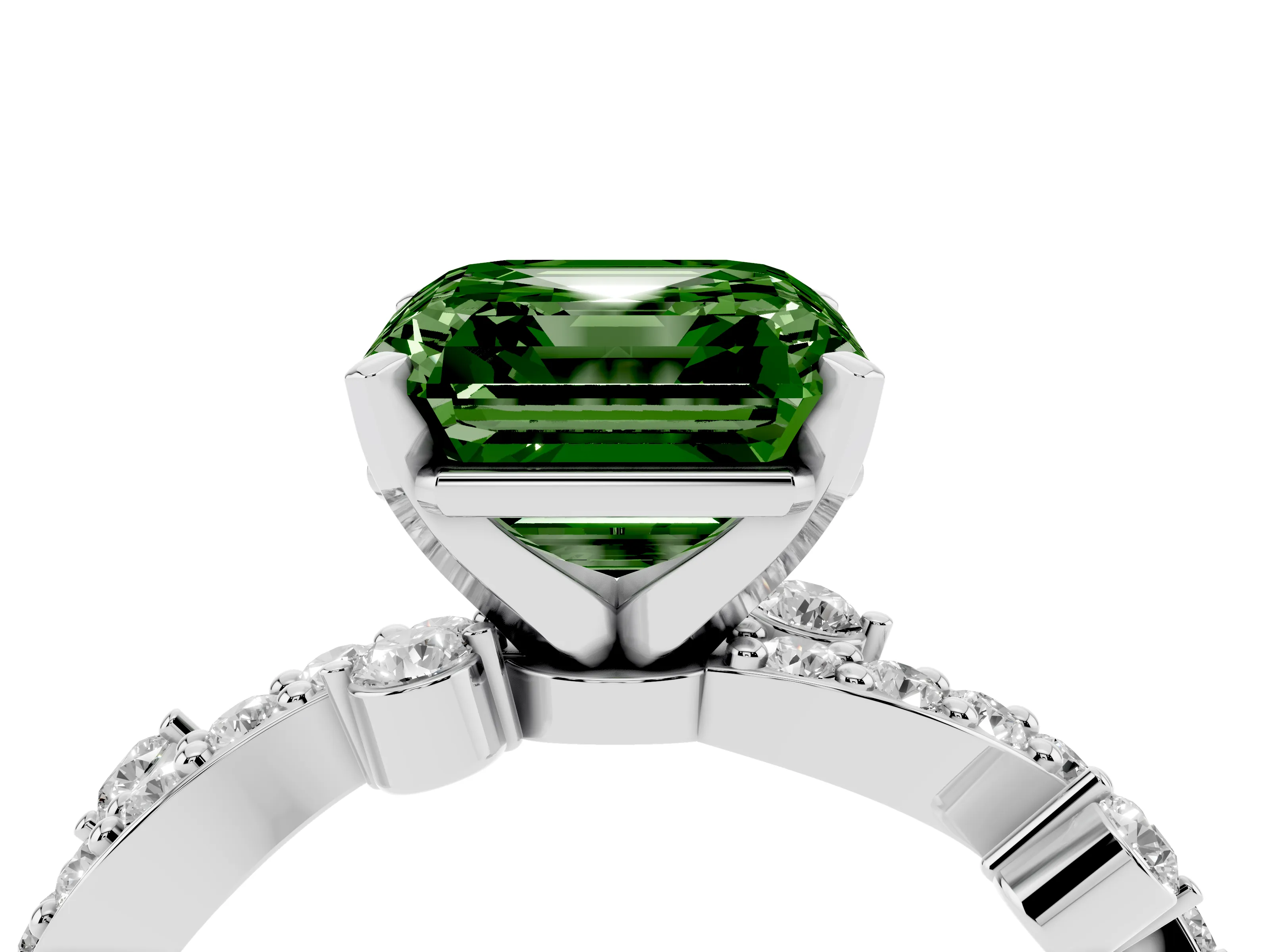 Fancy Green Asscher Cut Diamond Solitaire Twisted Band Set in White gold with Pavé Setting