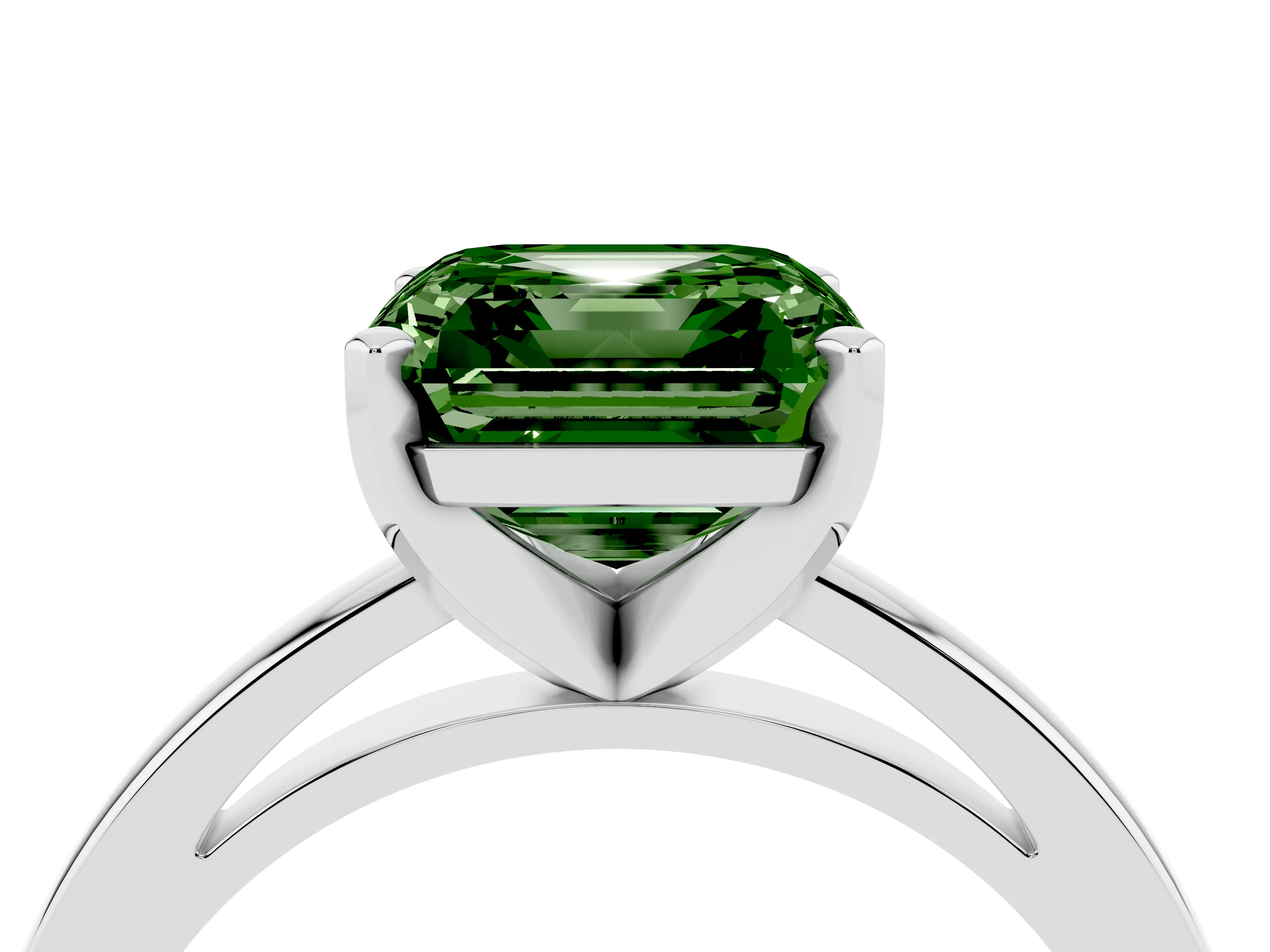 Fancy Green Asscher Cut Diamond Solitaire Engagement Ring Set in Platinum with Prong Setting on a Classic Band