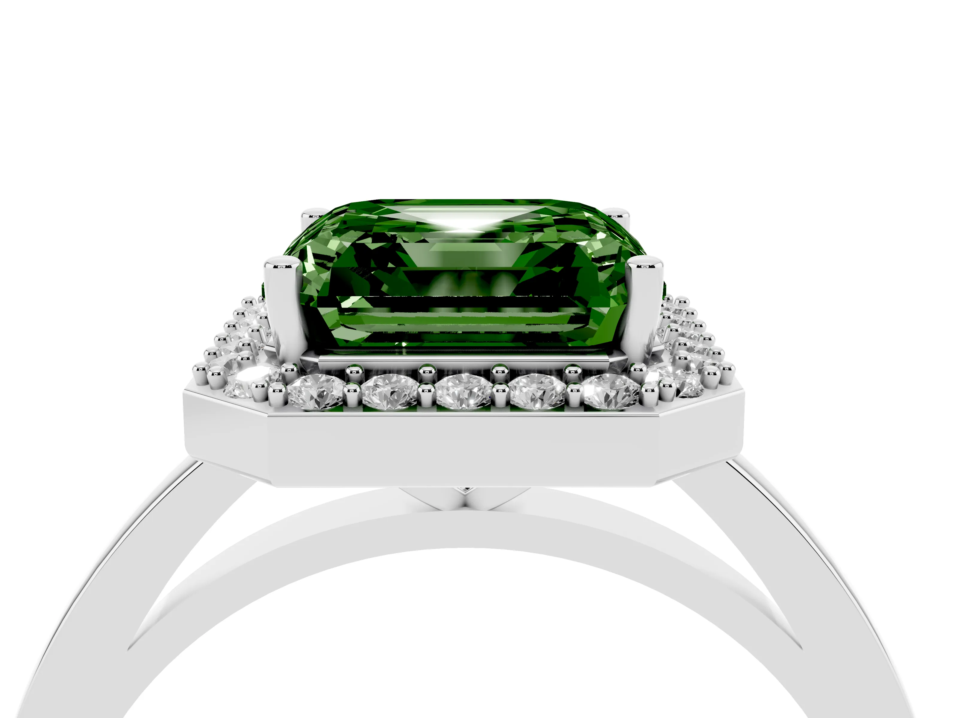 Fancy Green Asscher Cut Diamond Halo Ring Set in Platinum with Solitaire Band and Prong Setting