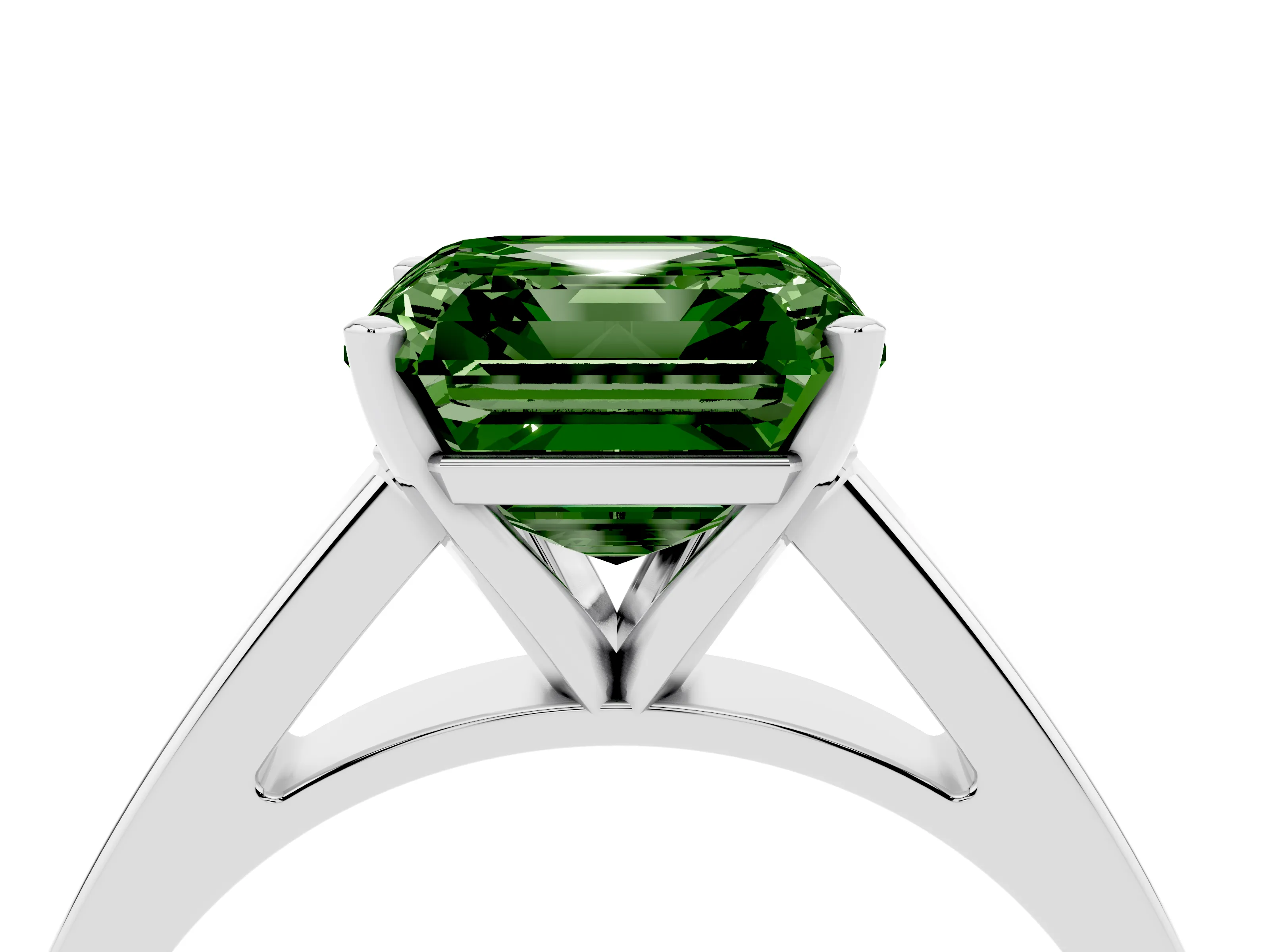 Fancy Green Asscher Cut Diamond Solitaire Engagement Ring Set in White gold with Prong Setting and Tapered Band