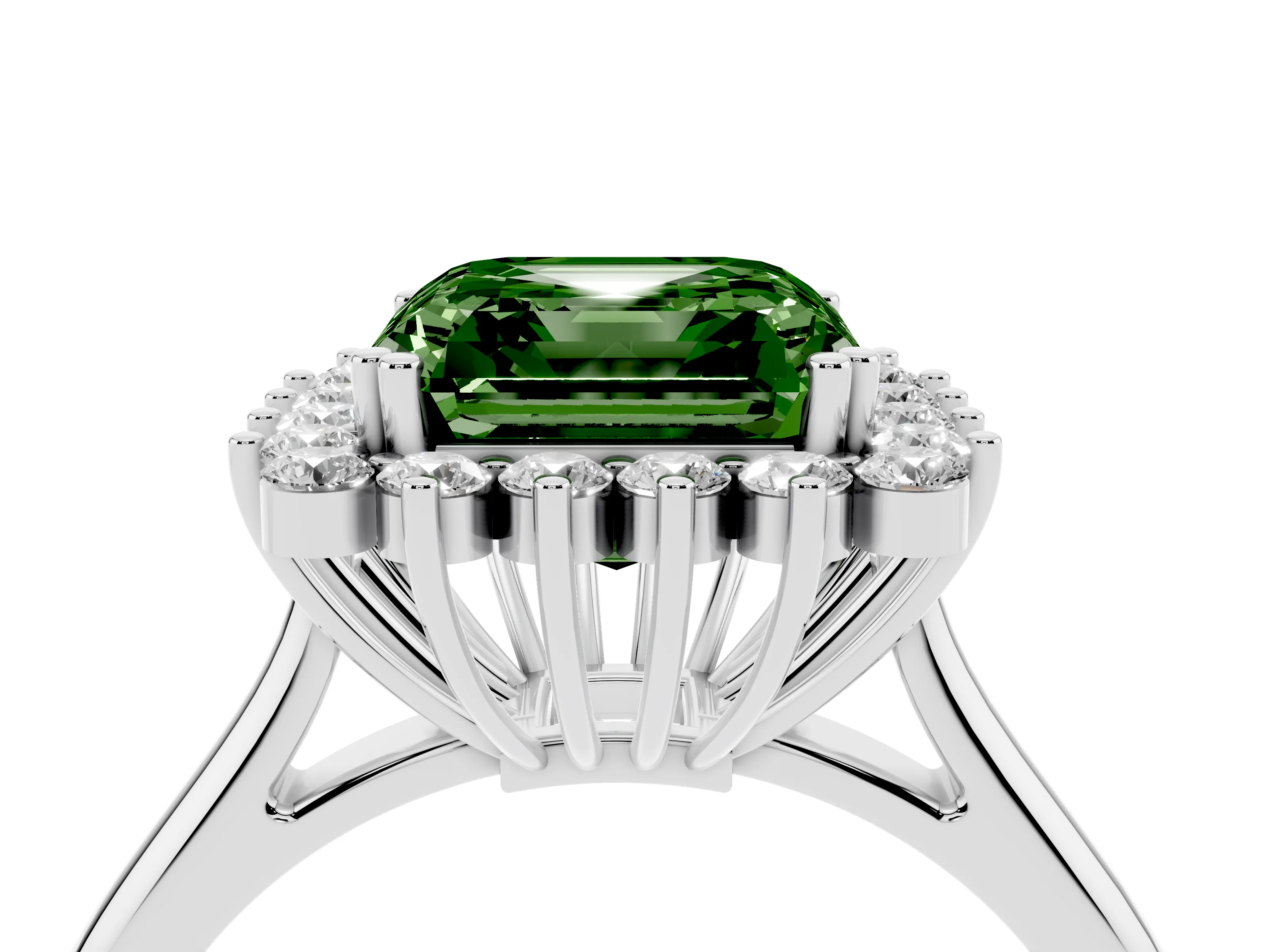 Fancy Green Asscher Cut Diamond Halo Ring Set in Platinum with Plain Solitaire Band and Prong Setting