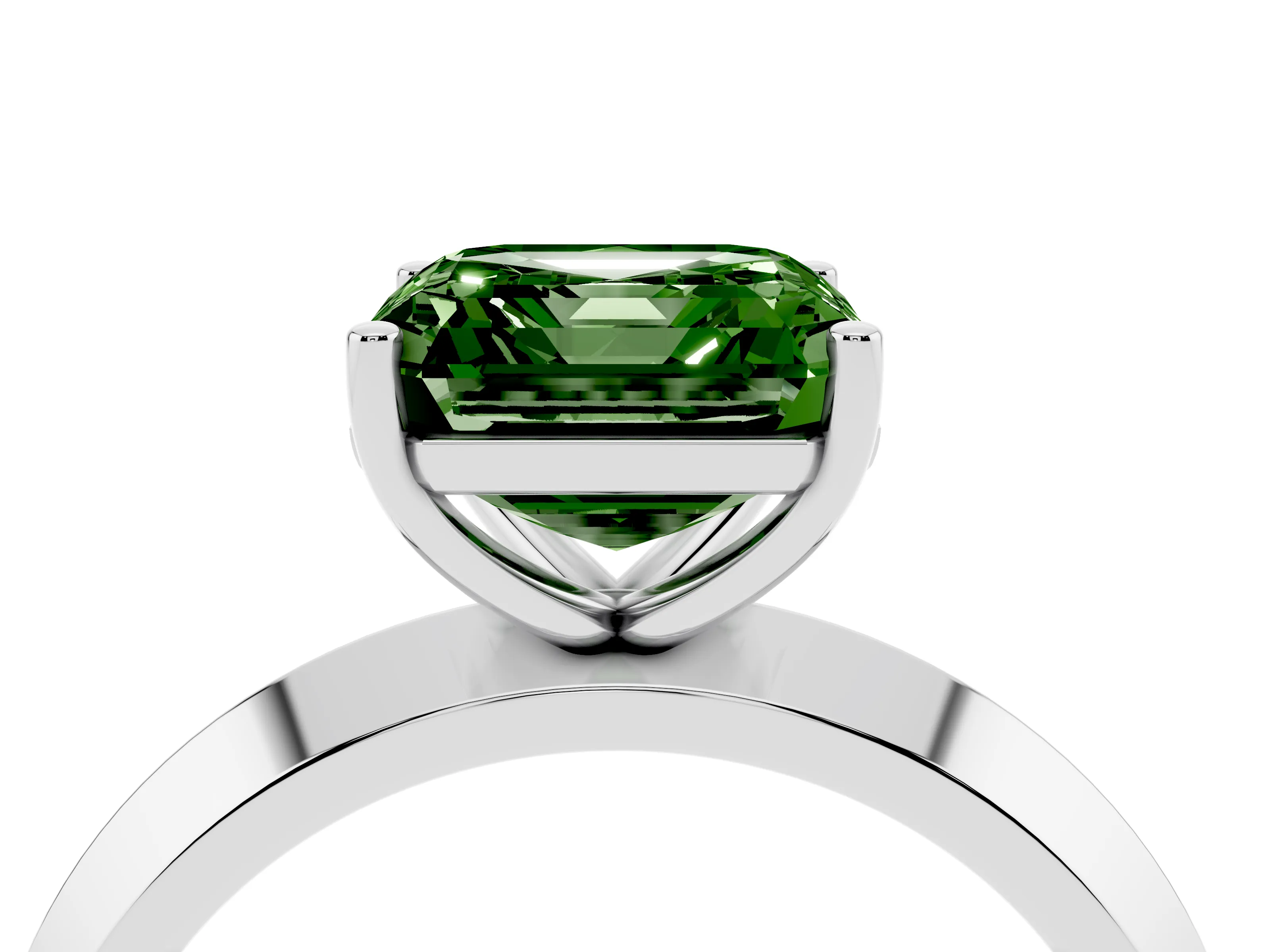 Fancy Green Asscher Cut Diamond Solitaire Engagement Ring Set in Platinum with Flat Band and Prong Setting