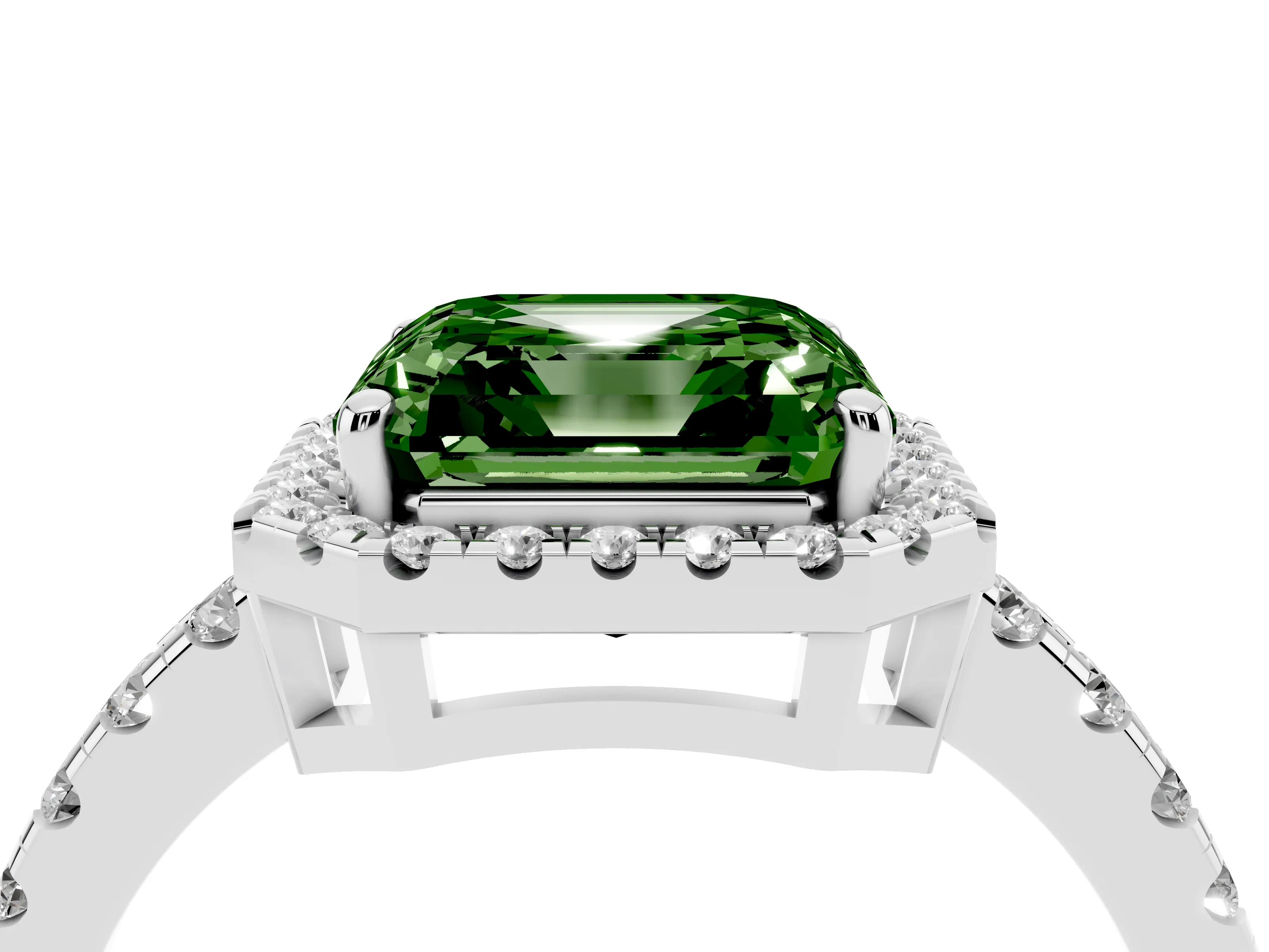 Fancy Green Asscher Cut Diamond Halo Ring Set in Silver with Delicate Pavé Band and Prong Setting