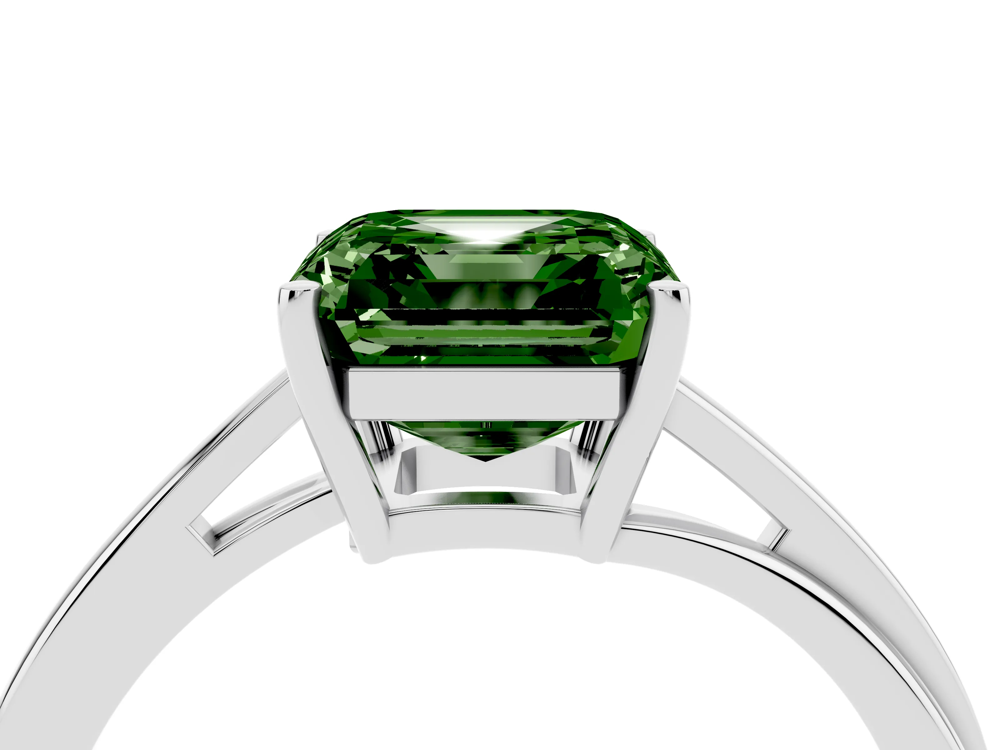 Fancy Green Asscher Cut Diamond Solitaire Twist Band Ring Set in Platinum with Prong Setting