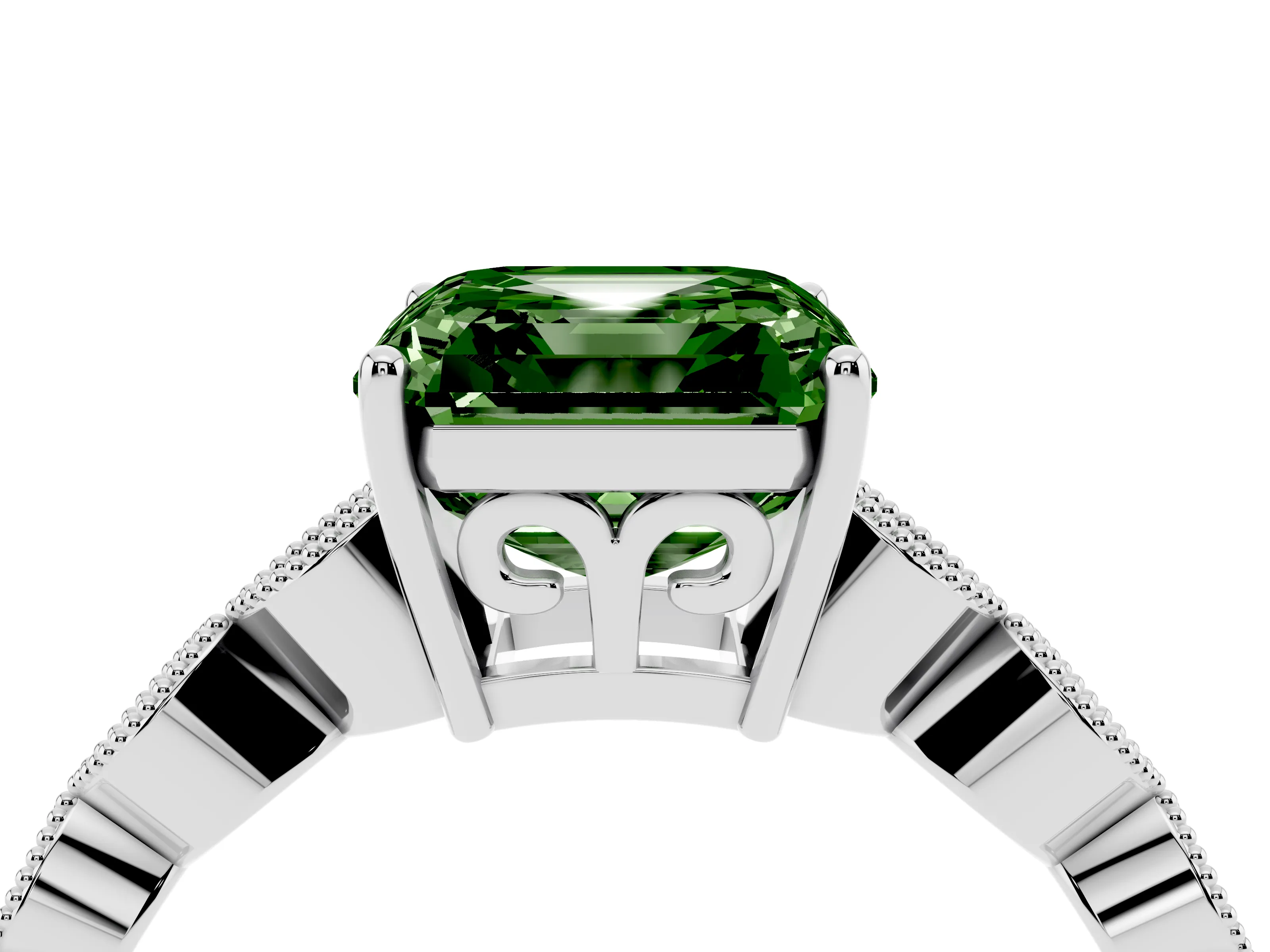 Fancy Green Asscher Cut Diamond Solitaire Ring Set in Silver with Infinity Twist Pavé Band