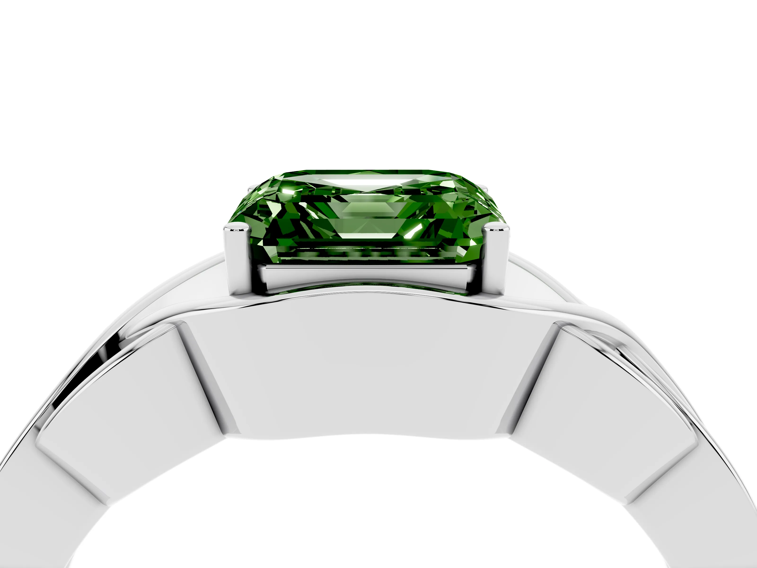 Fancy Green Asscher Cut Diamond Solitaire Ring Set in Silver with Intertwined Band