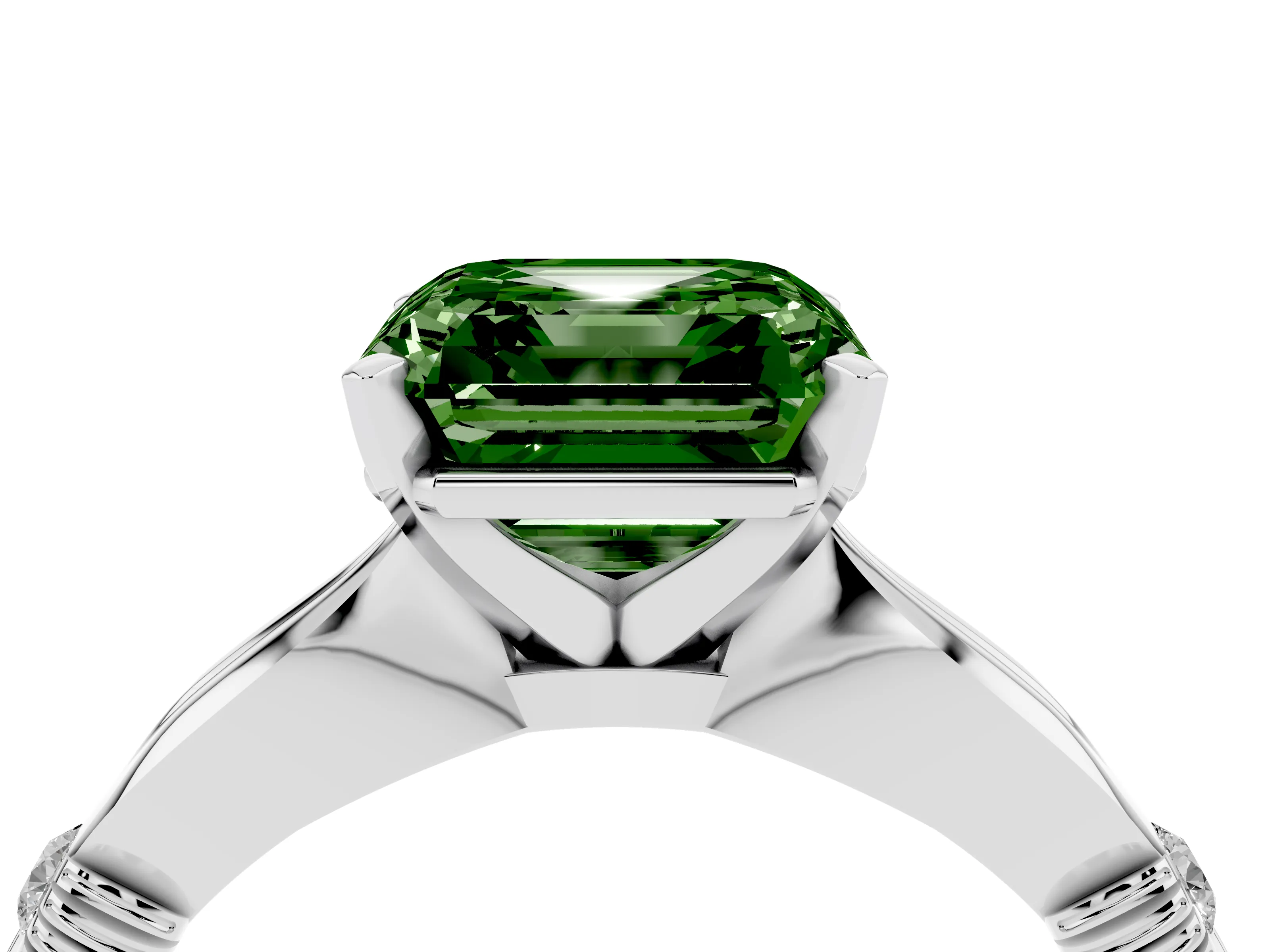Fancy Green Asscher Cut Diamond Solitaire Twisted Band Ring Set in Silver with Accent Stones and Prong Setting