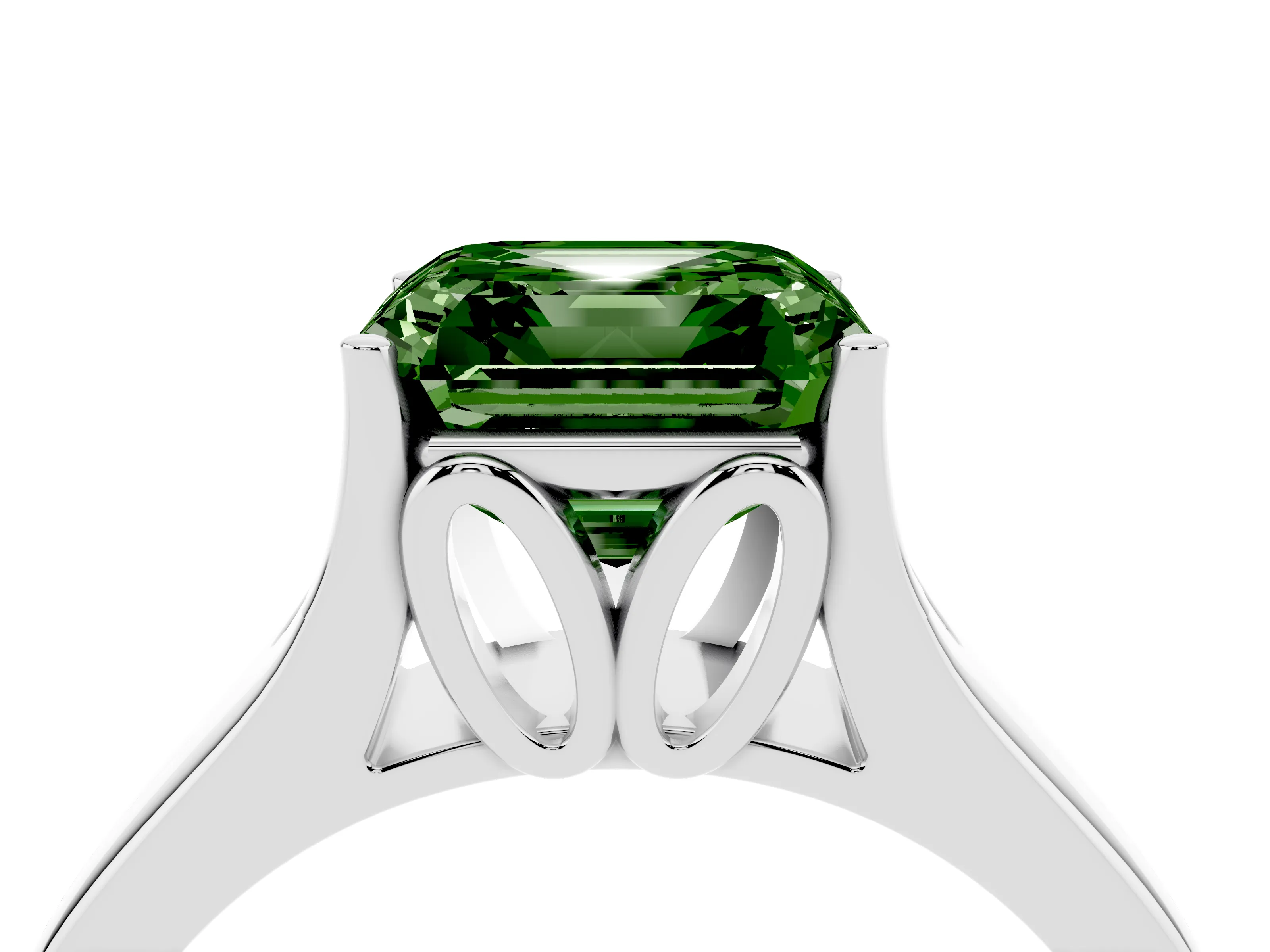 Fancy Green Asscher Cut Diamond Solitaire Ring Set in Platinum with Arched Cathedral Band and Prong Setting