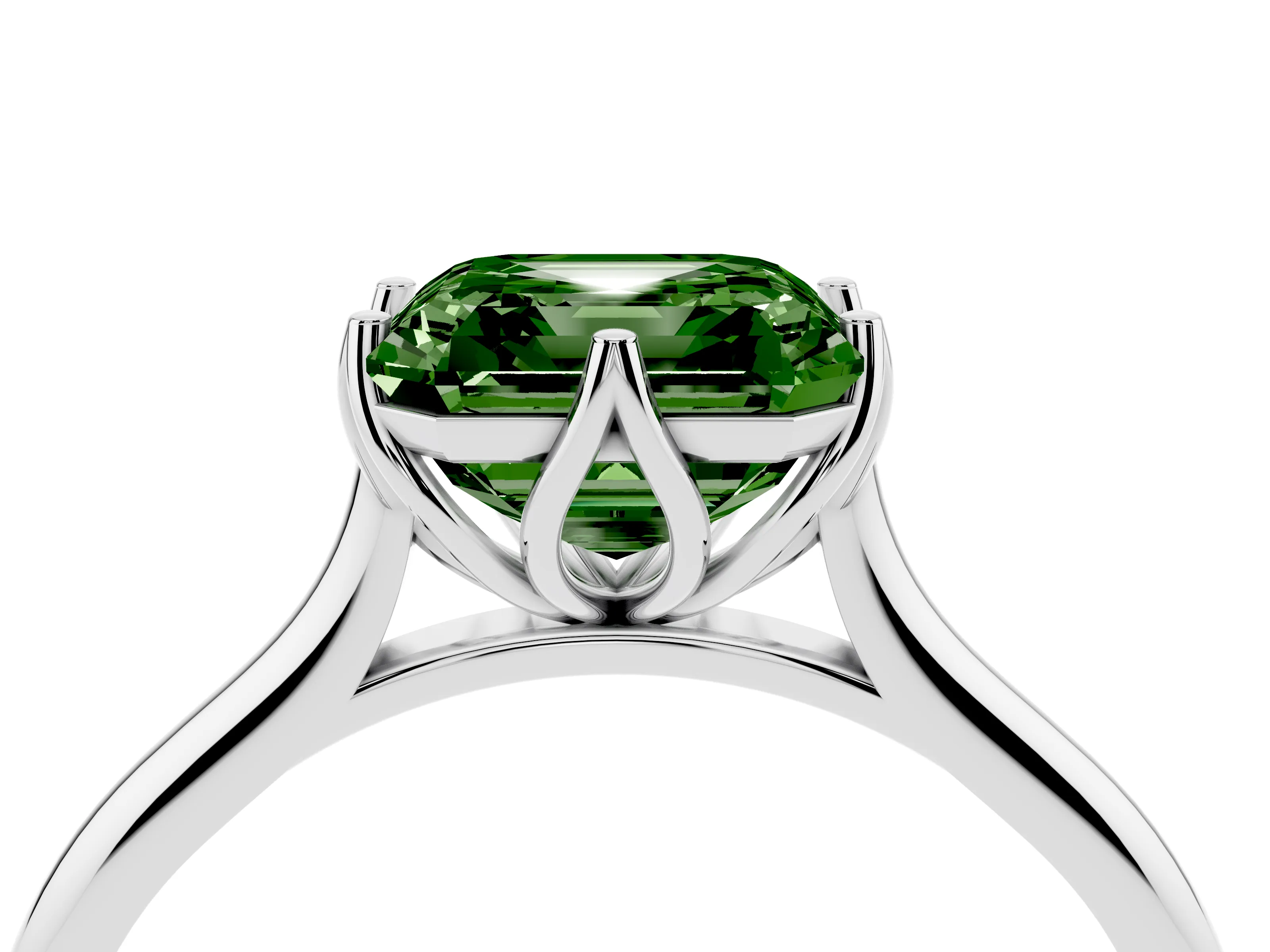 Fancy Green Asscher Cut Diamond Solitaire Cathedral Ring Set in Platinum with Prong Setting
