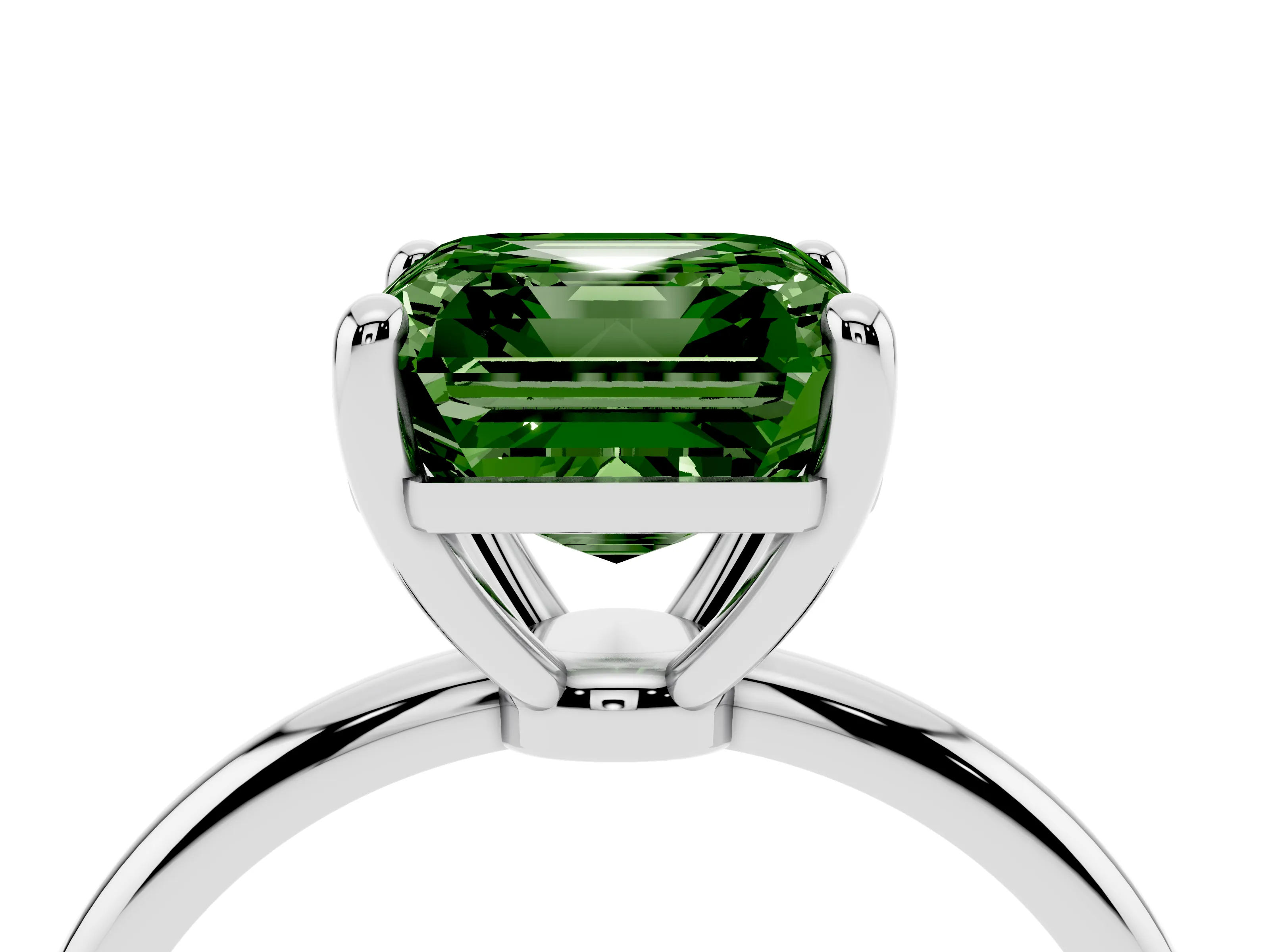 Fancy Green Asscher Cut Diamond Solitaire Ring Set in Silver with Secure Prong Setting on a Classic Band