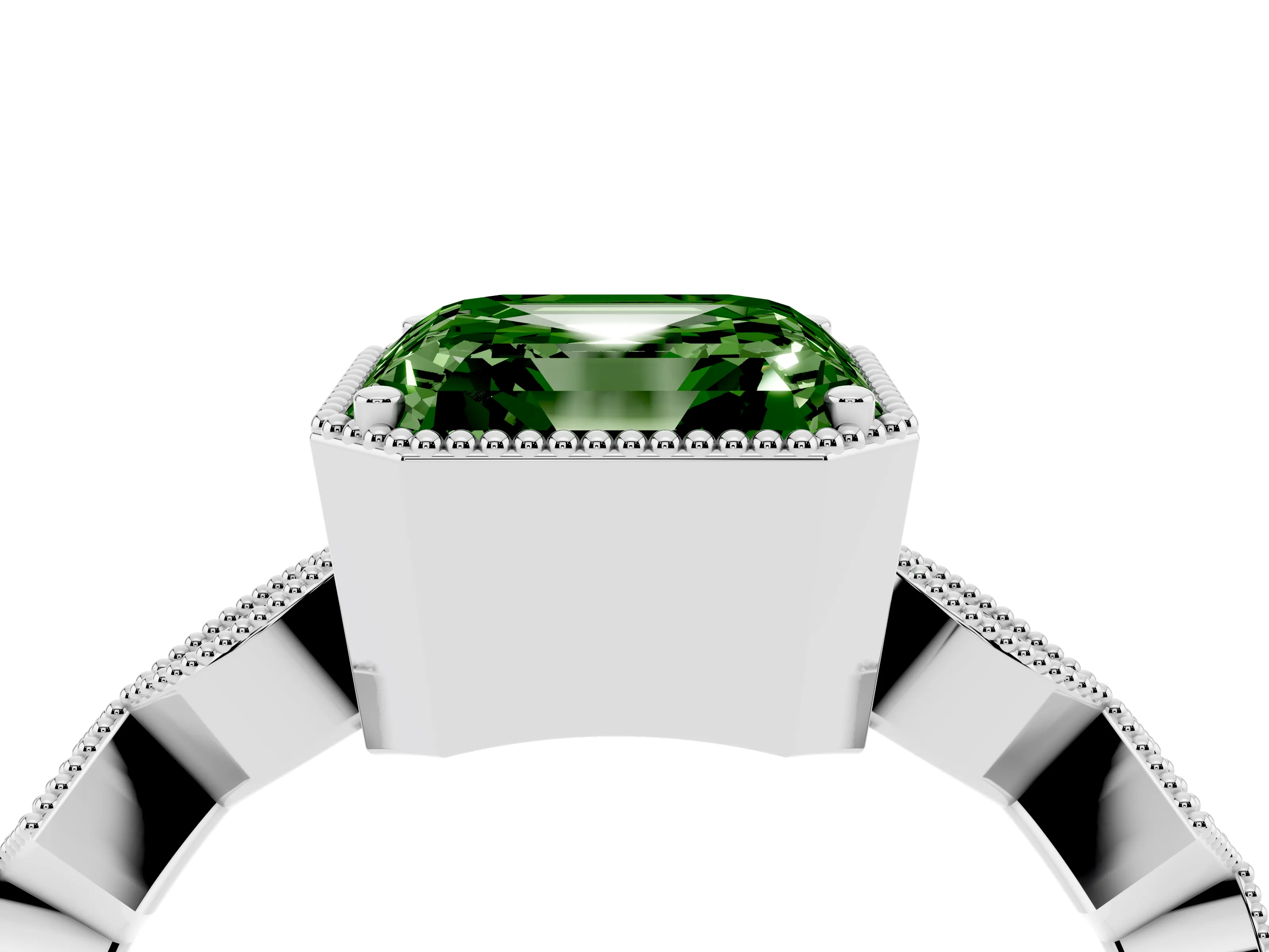 Fancy Green Asscher Cut Diamond Milgrain Marquise Twist Band Ring Set in Platinum with Prong Setting
