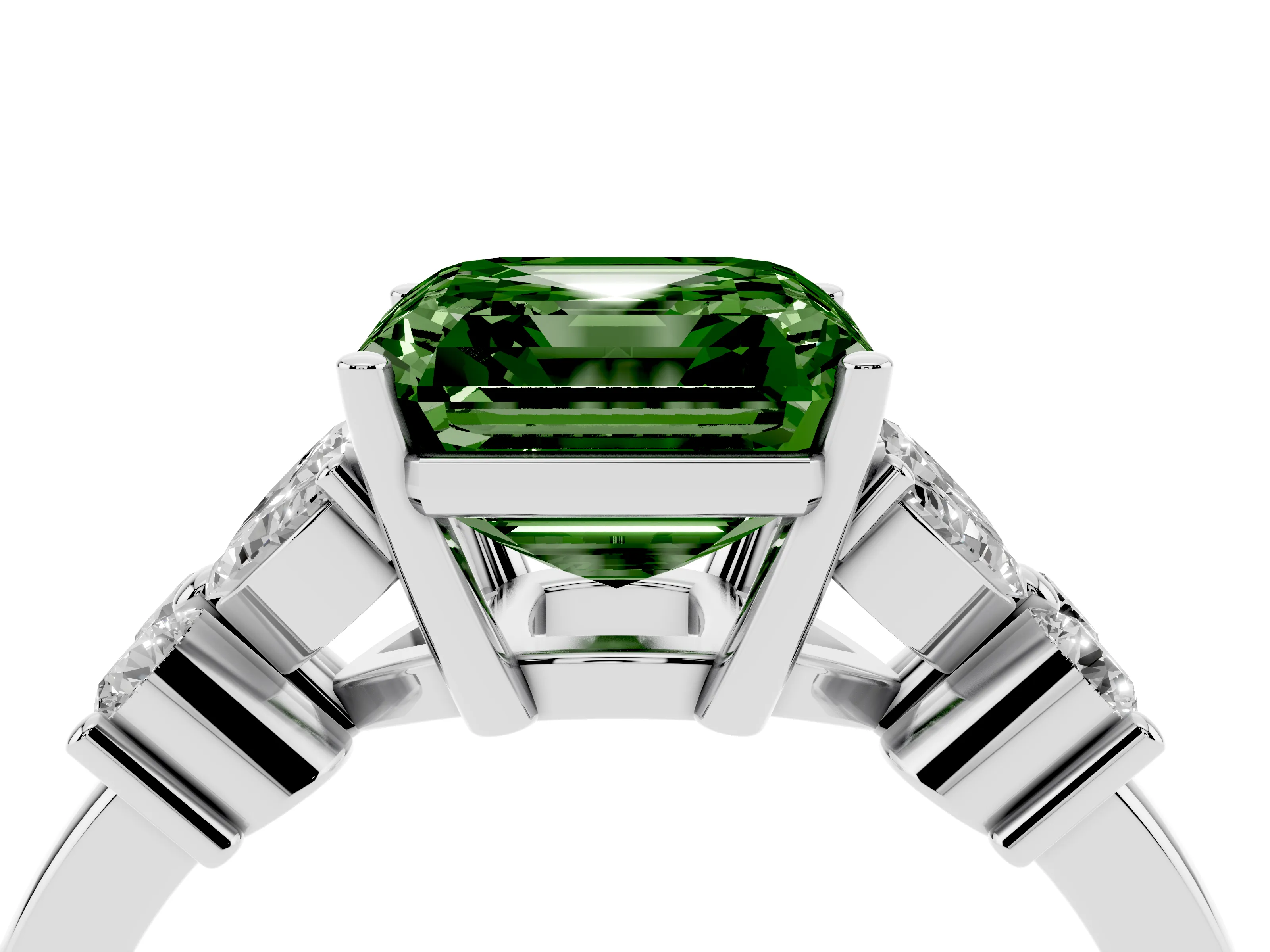 Fancy Green Asscher Cut Diamond Floral Cluster Ring Set in White gold with Marquise Petals and Prong Setting