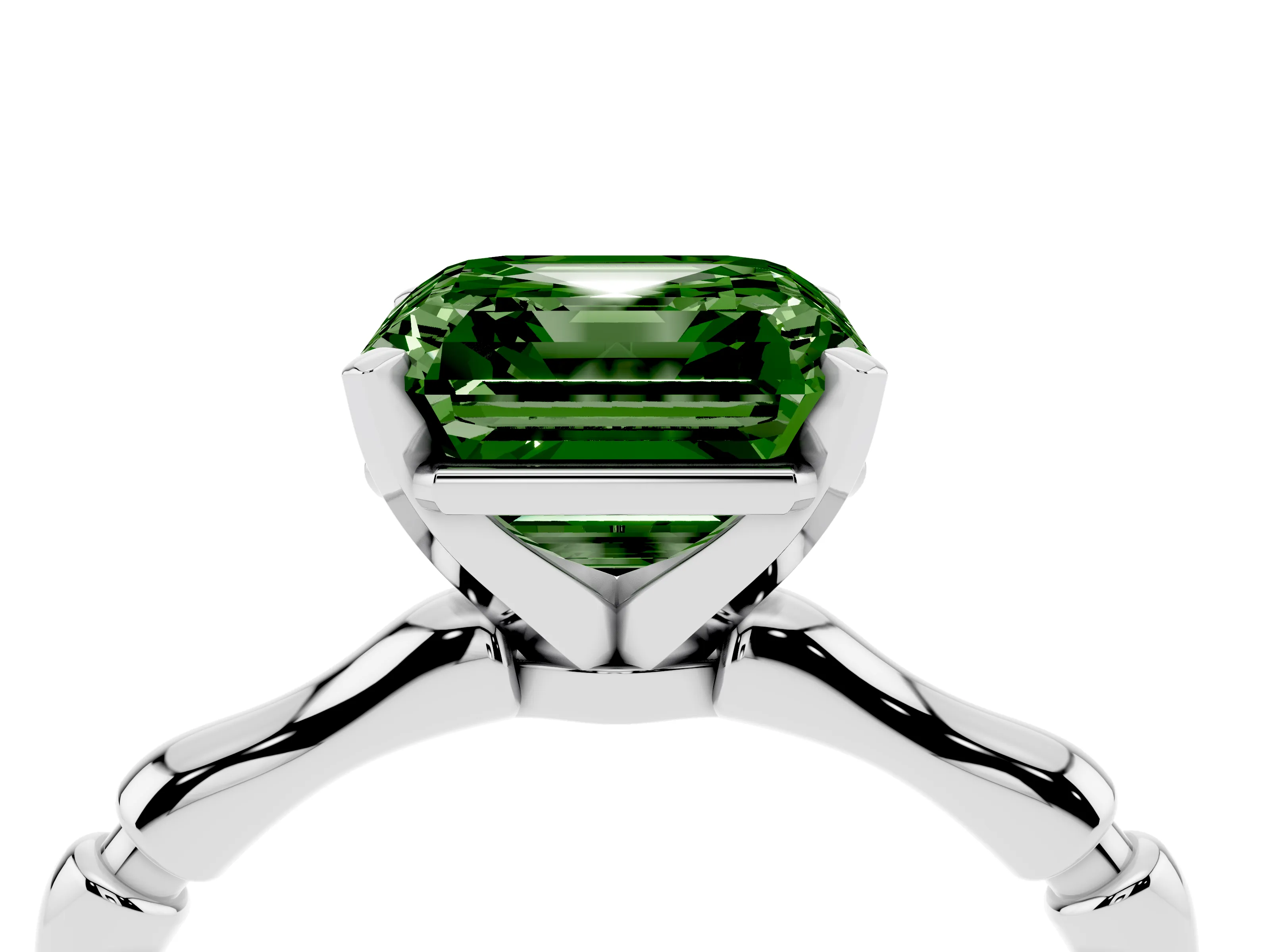 Fancy Green Asscher Cut Diamond Solitaire Ring Set in Platinum with Bamboo Band and Prong Setting