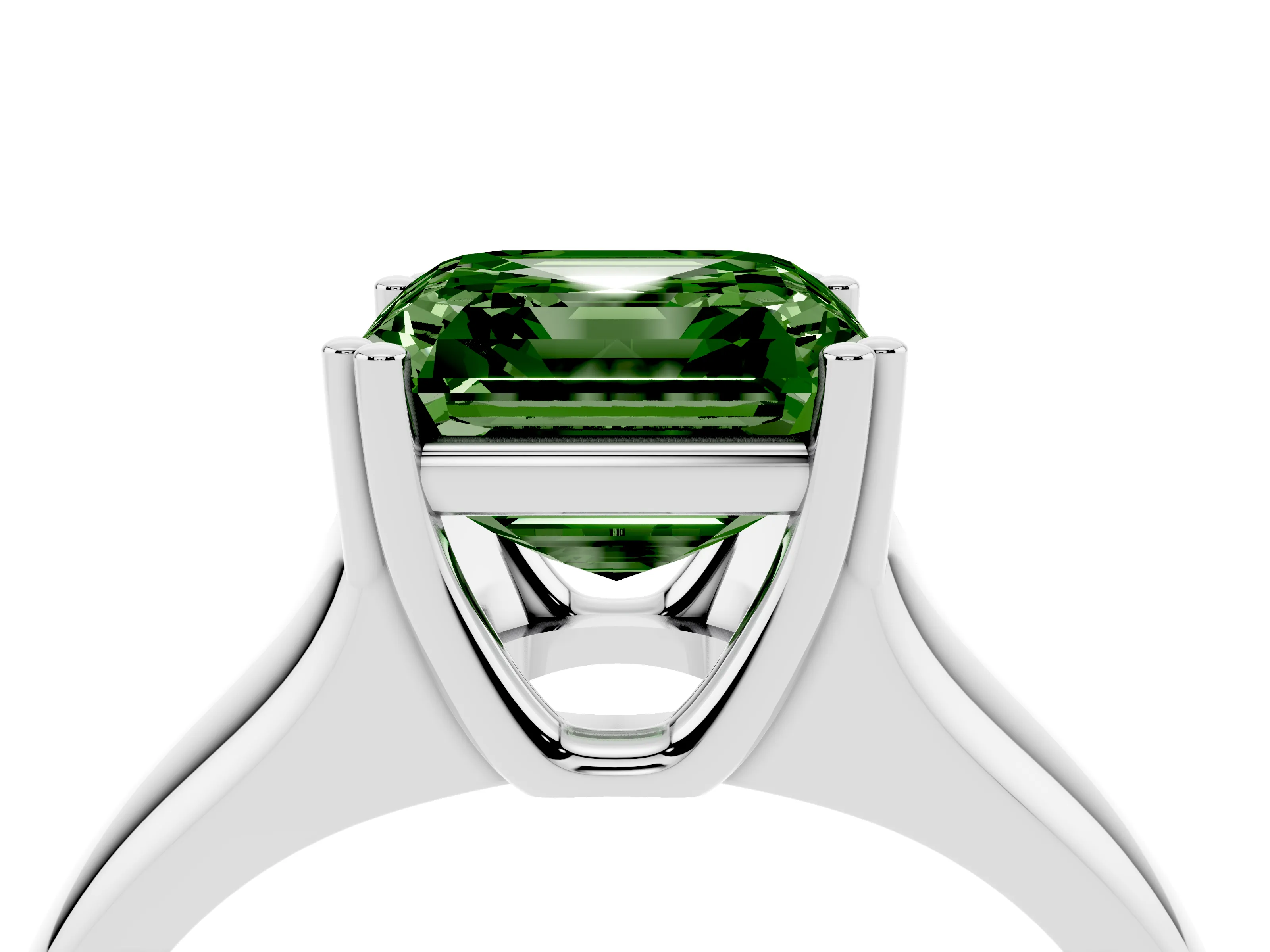 Fancy Green Asscher Cut Diamond Solitaire Ring Set in White gold with Wide Band and Prong Setting