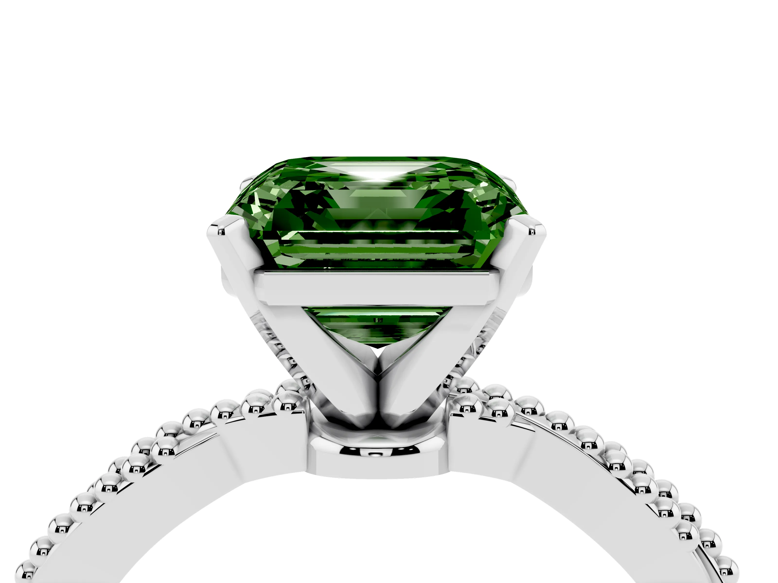 Fancy Green Asscher Cut Diamond Solitaire Ring Set in Platinum with Twisted Band and Bead Prong Setting