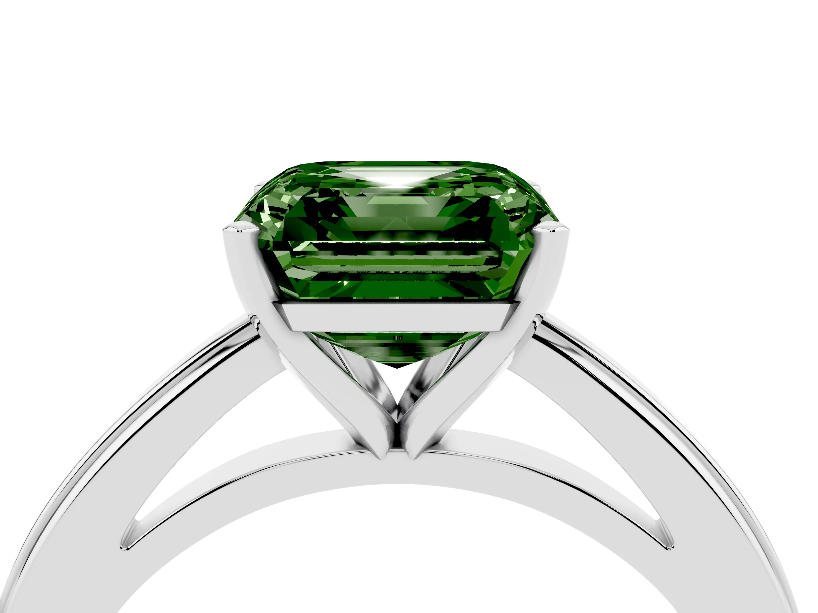 Fancy Green Asscher Cut Diamond Solitaire Ring Set in Platinum with Prong Setting and Classic Band
