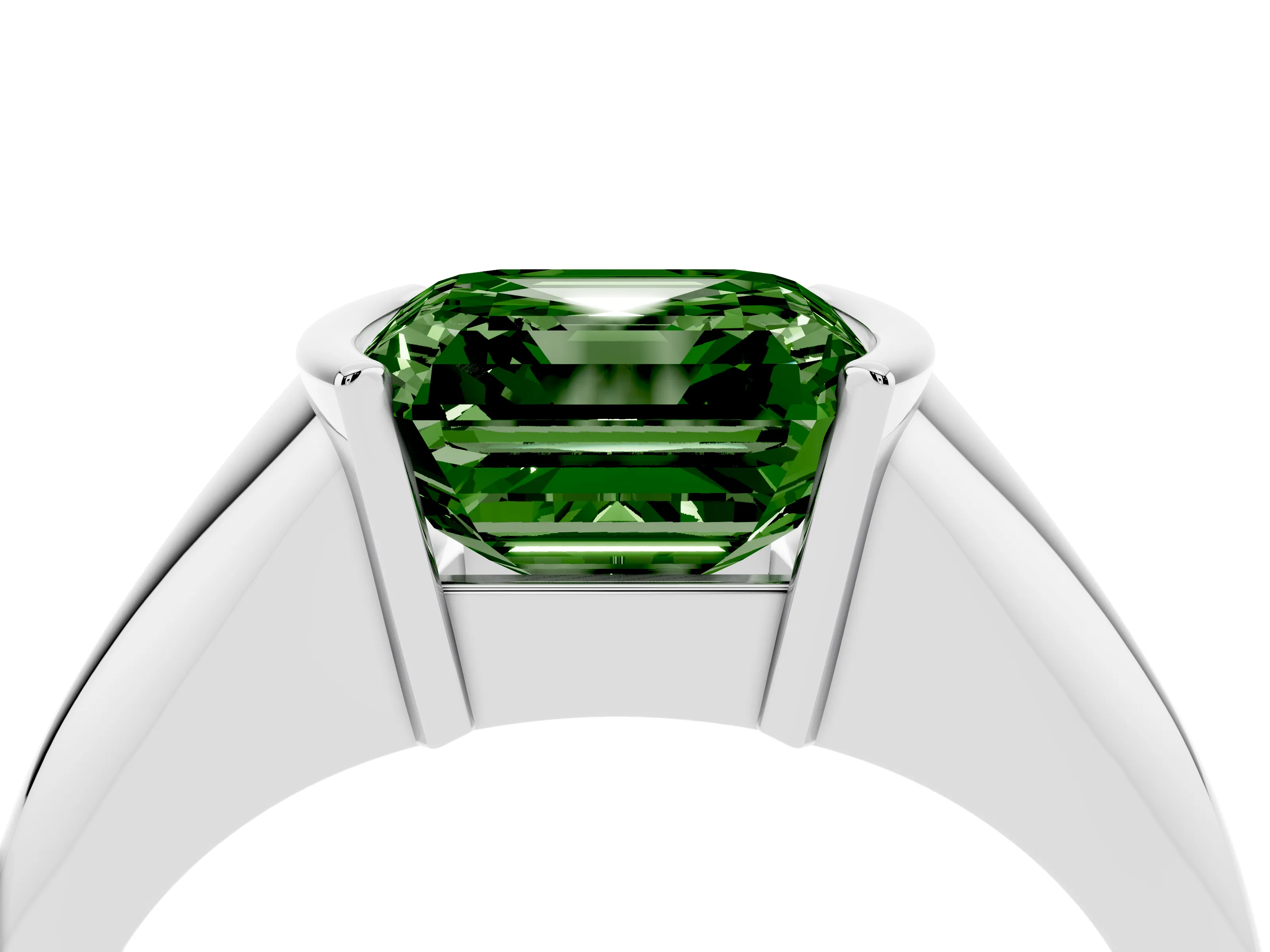Fancy Green Asscher Cut Diamond Solitaire Tension Set Ring Set in White gold