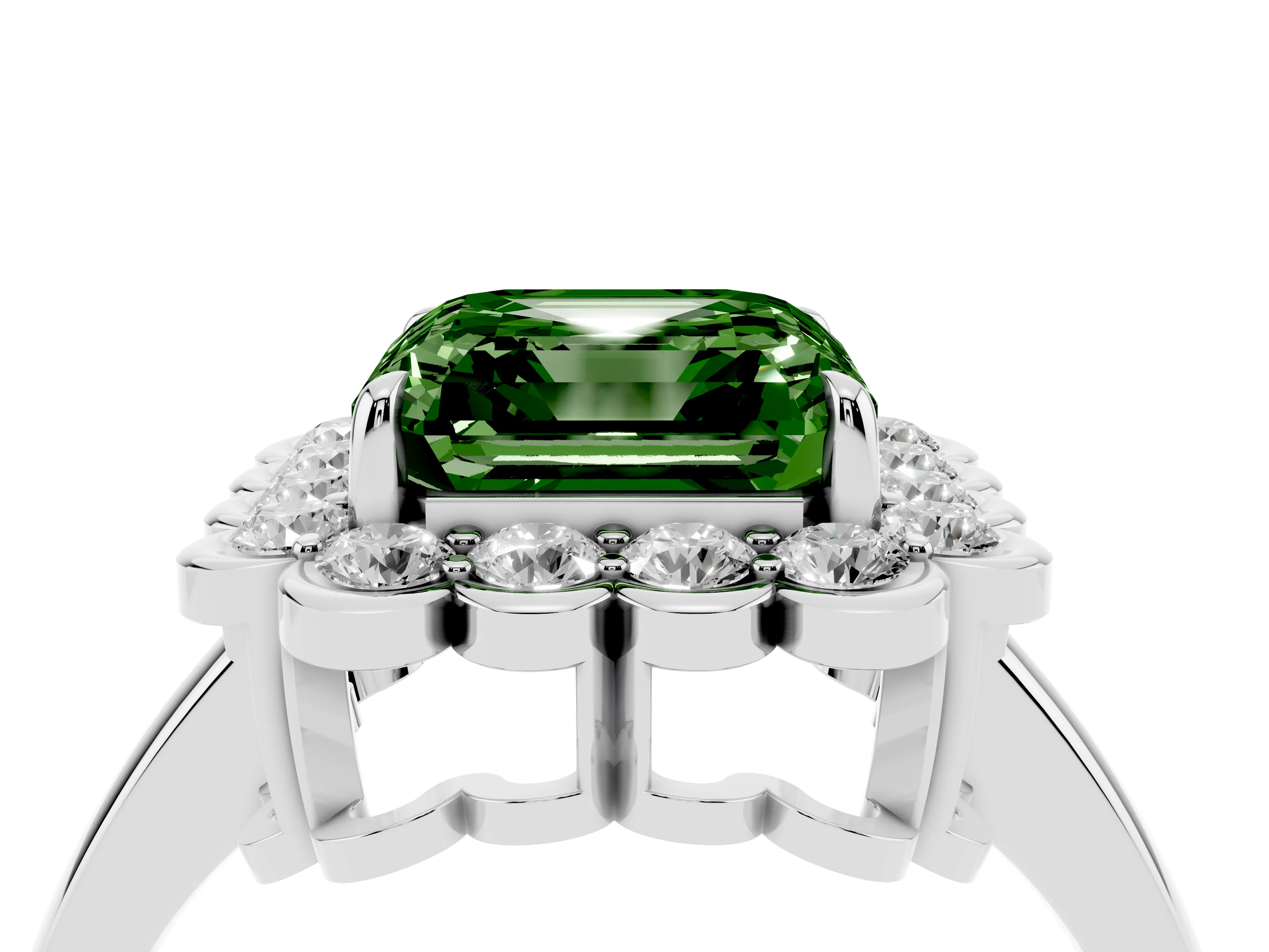 Fancy Green Asscher Cut Diamond Halo Cluster Engagement Ring Set in Platinum with Solitaire Band and Prong Setting