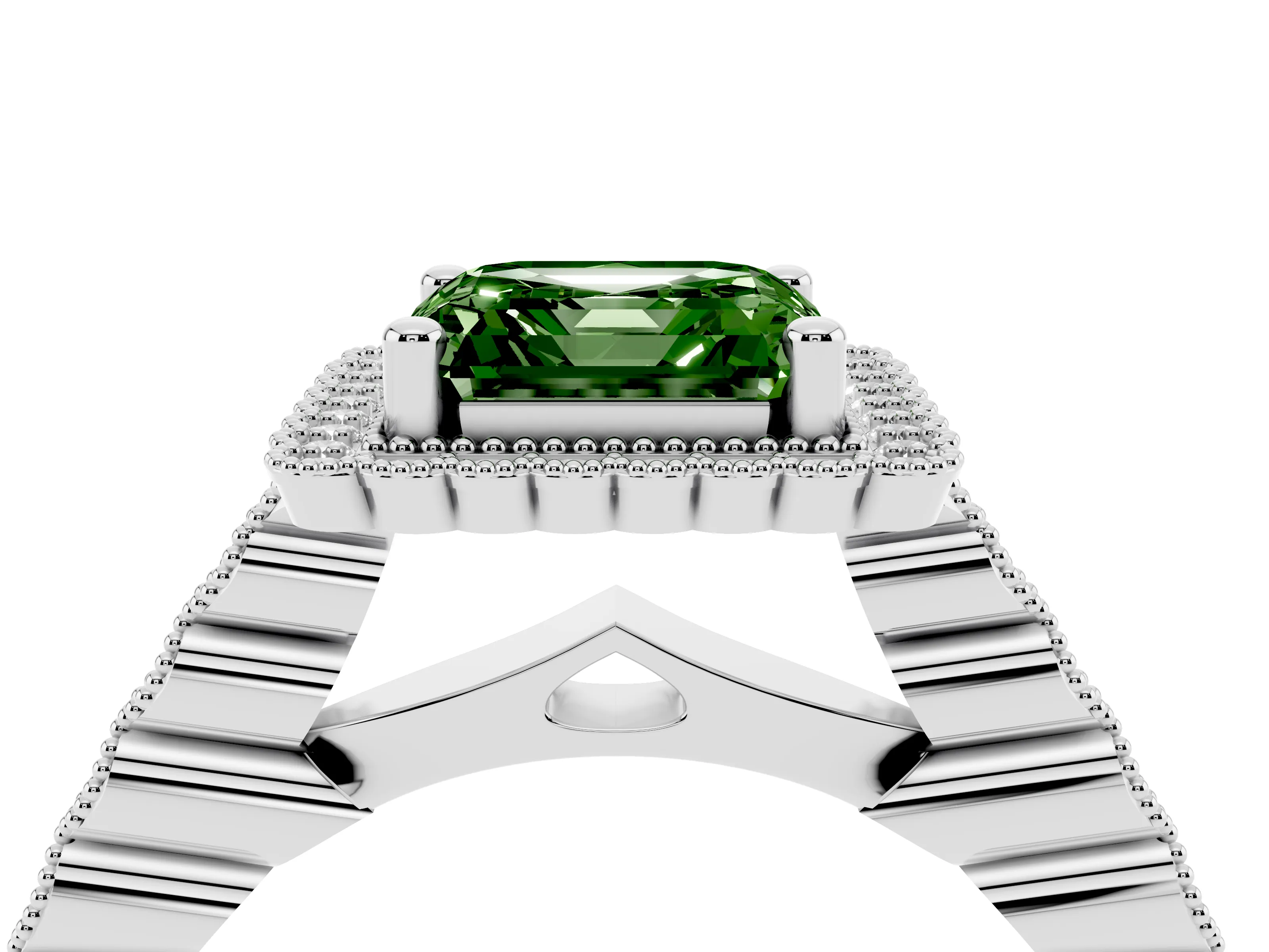 Fancy Green Asscher Cut Diamond Halo Ring Set in Platinum with Pavé Milgrain Band