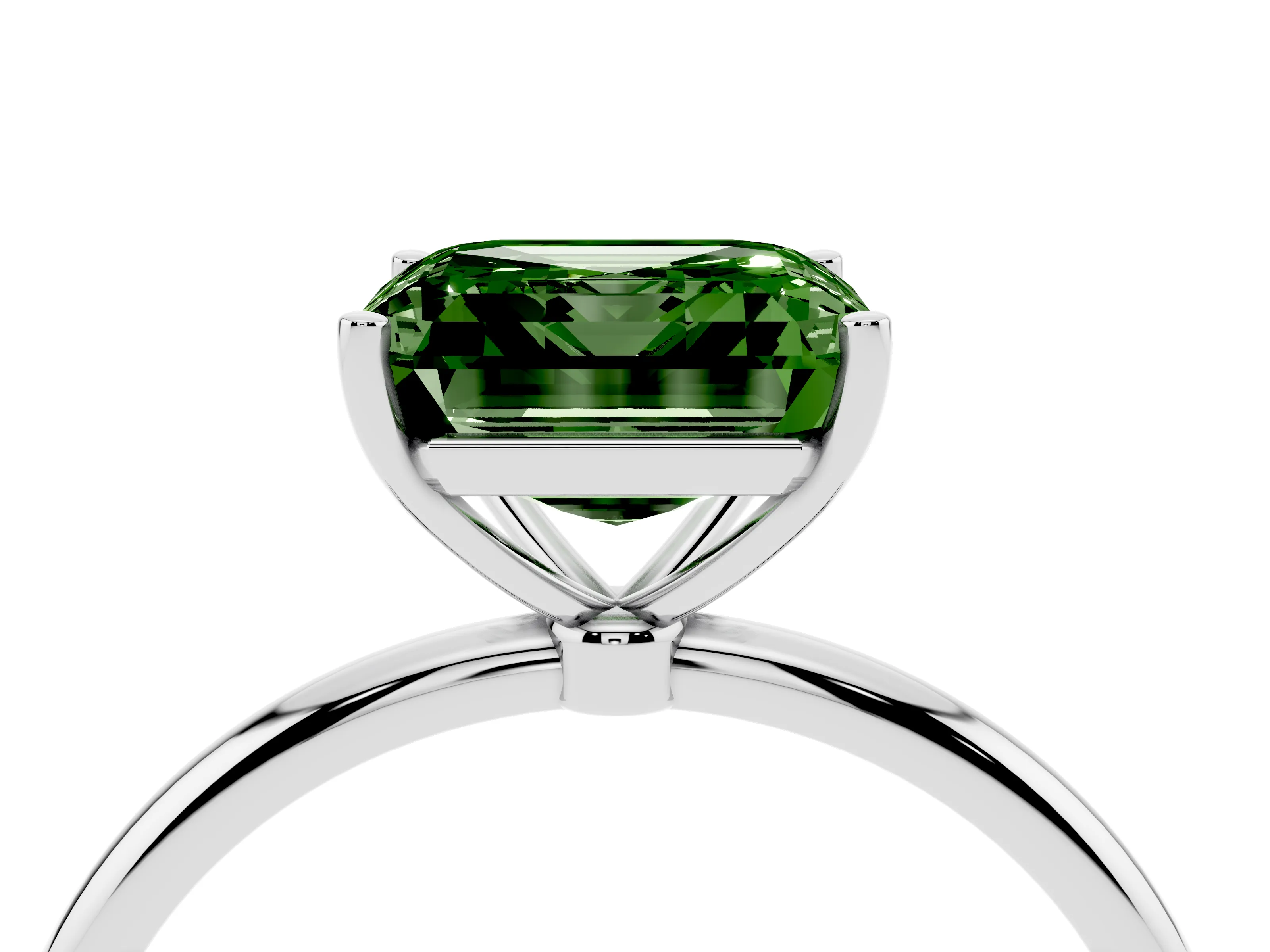 Fancy Green Asscher Cut Diamond Solitaire Engagement Ring Set in Silver with Thin Band and Prong Setting