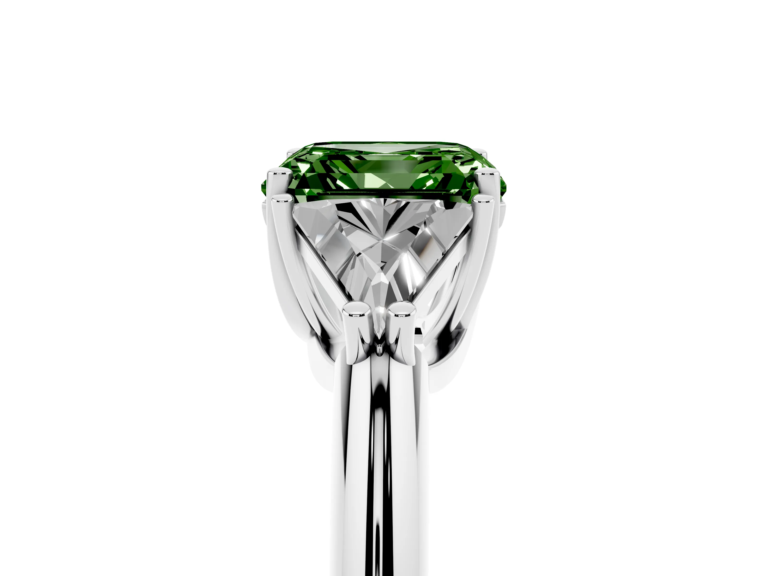 Fancy Green Asscher Cut Diamond Three-Stone Engagement Ring Set in Silver with Trillion Side Stones