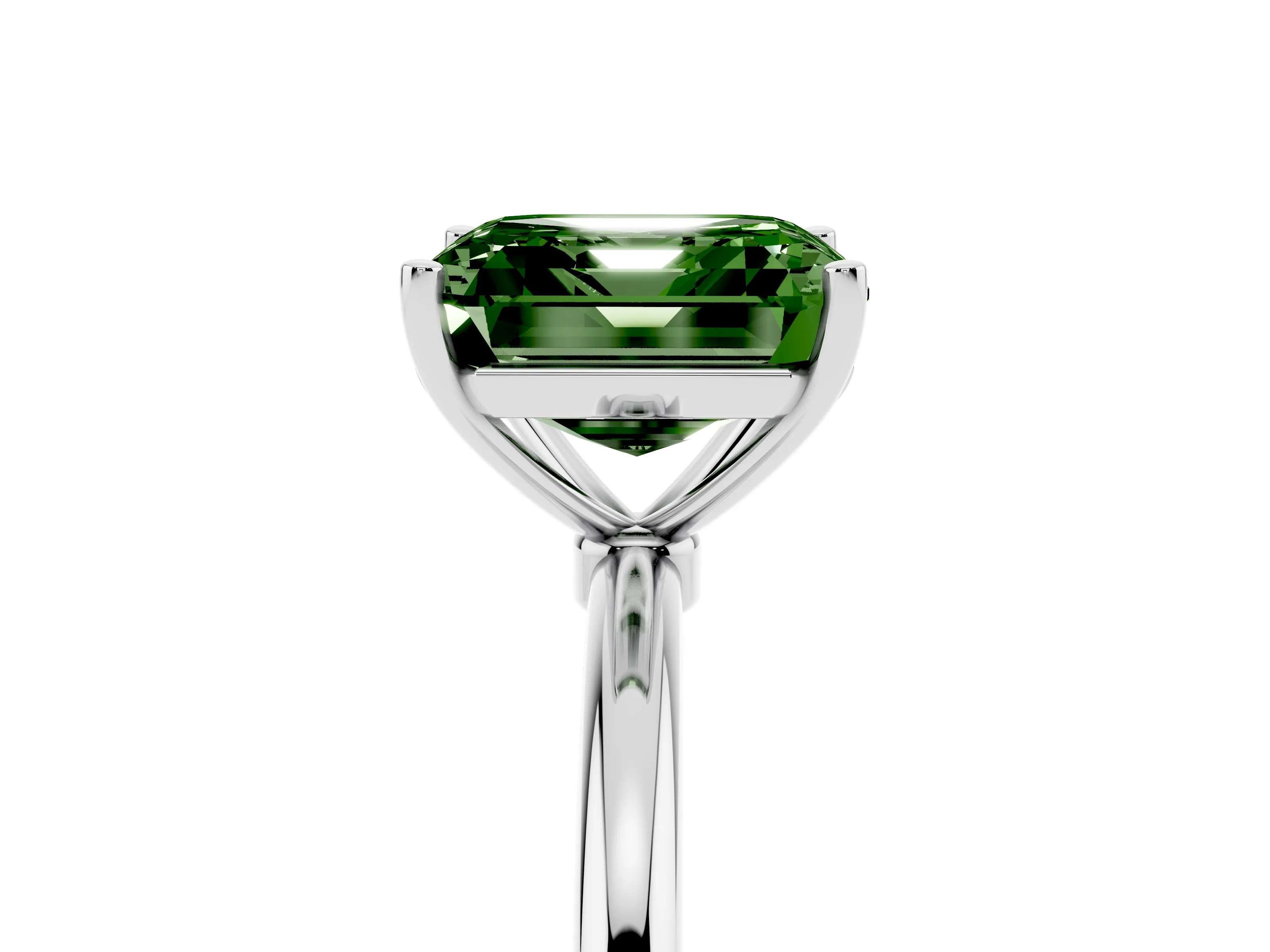 Fancy Green Asscher Cut Diamond Solitaire Engagement Ring Set in Silver with Thin Band and Prong Setting