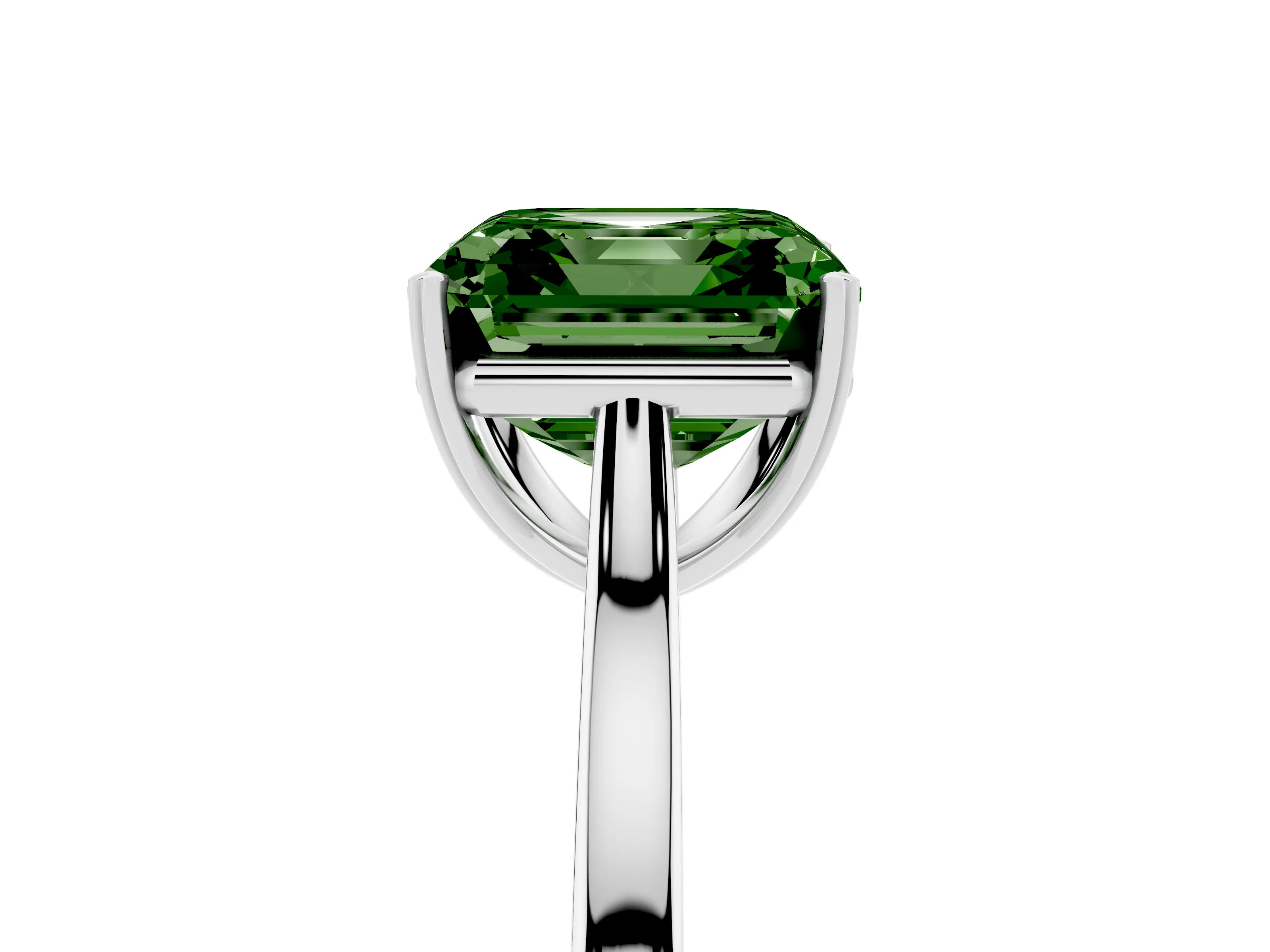 Fancy Green Asscher Cut Diamond Solitaire Heart Prong Engagement Ring Set in Platinum with Tapered Band