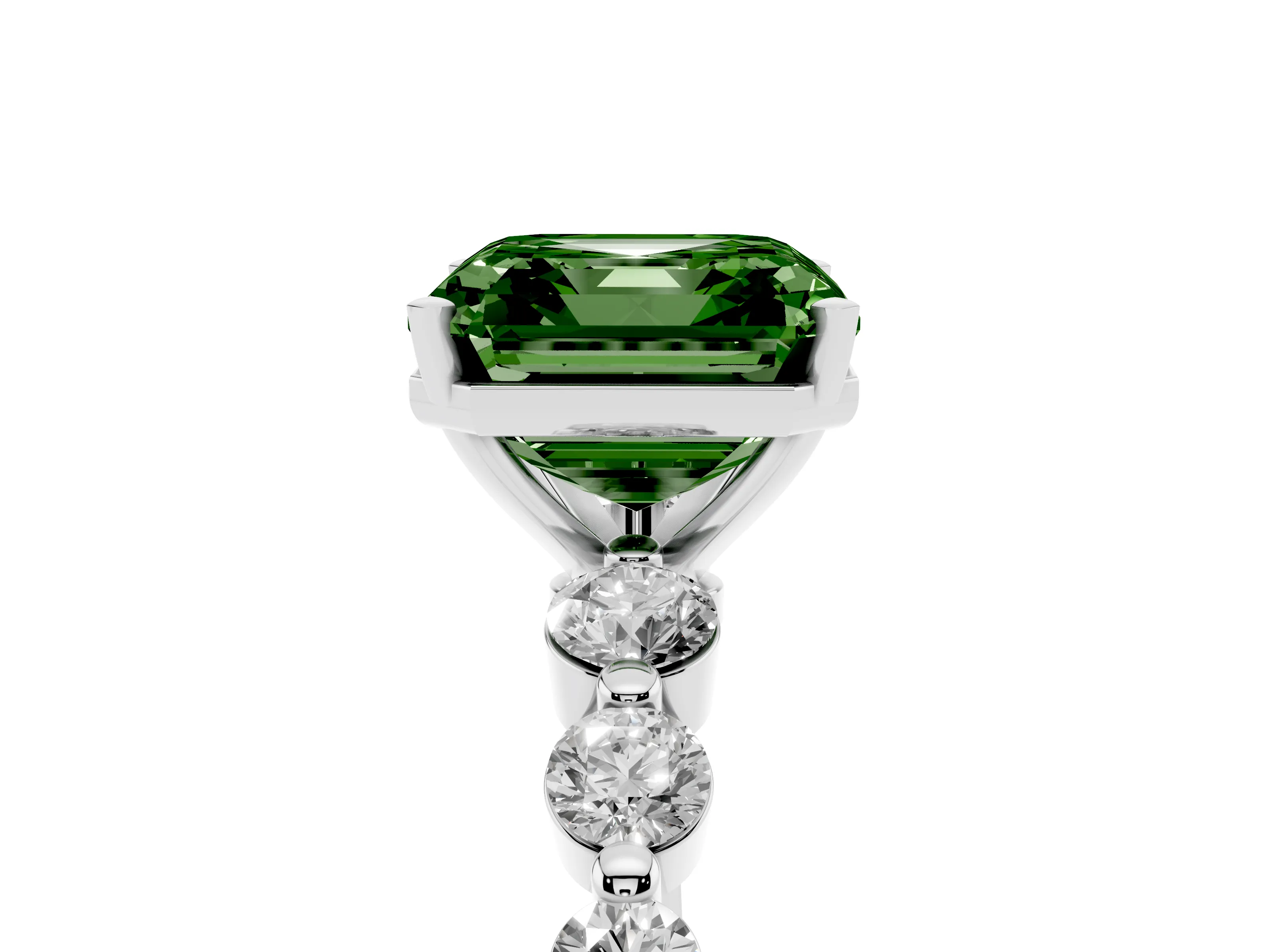 Fancy Green Asscher Cut Diamond Solitaire Ring Set in Platinum with Pavé Band and Prong Setting