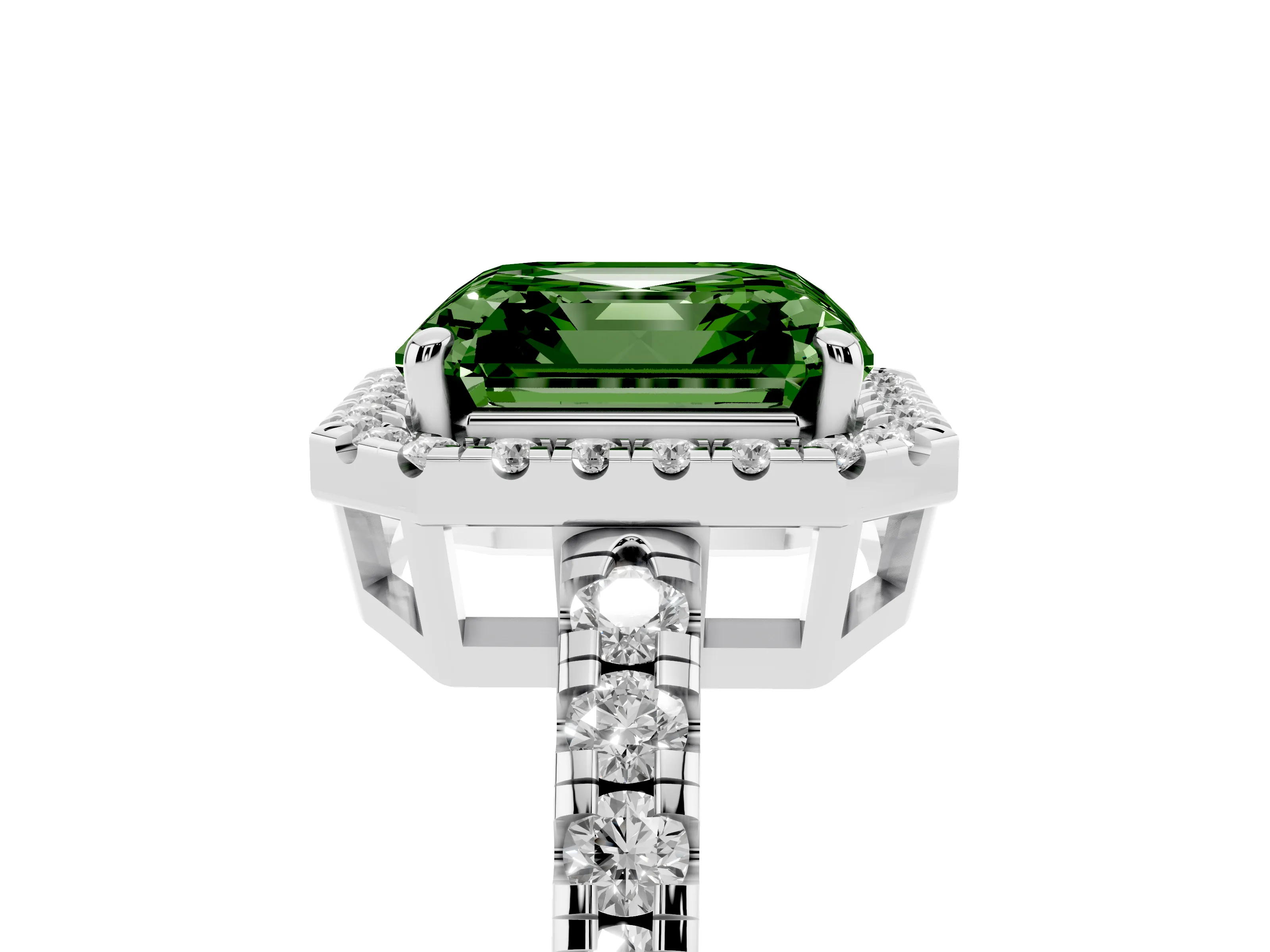 Fancy Green Asscher Cut Diamond Halo Ring Set in Silver with Delicate Pavé Band and Prong Setting
