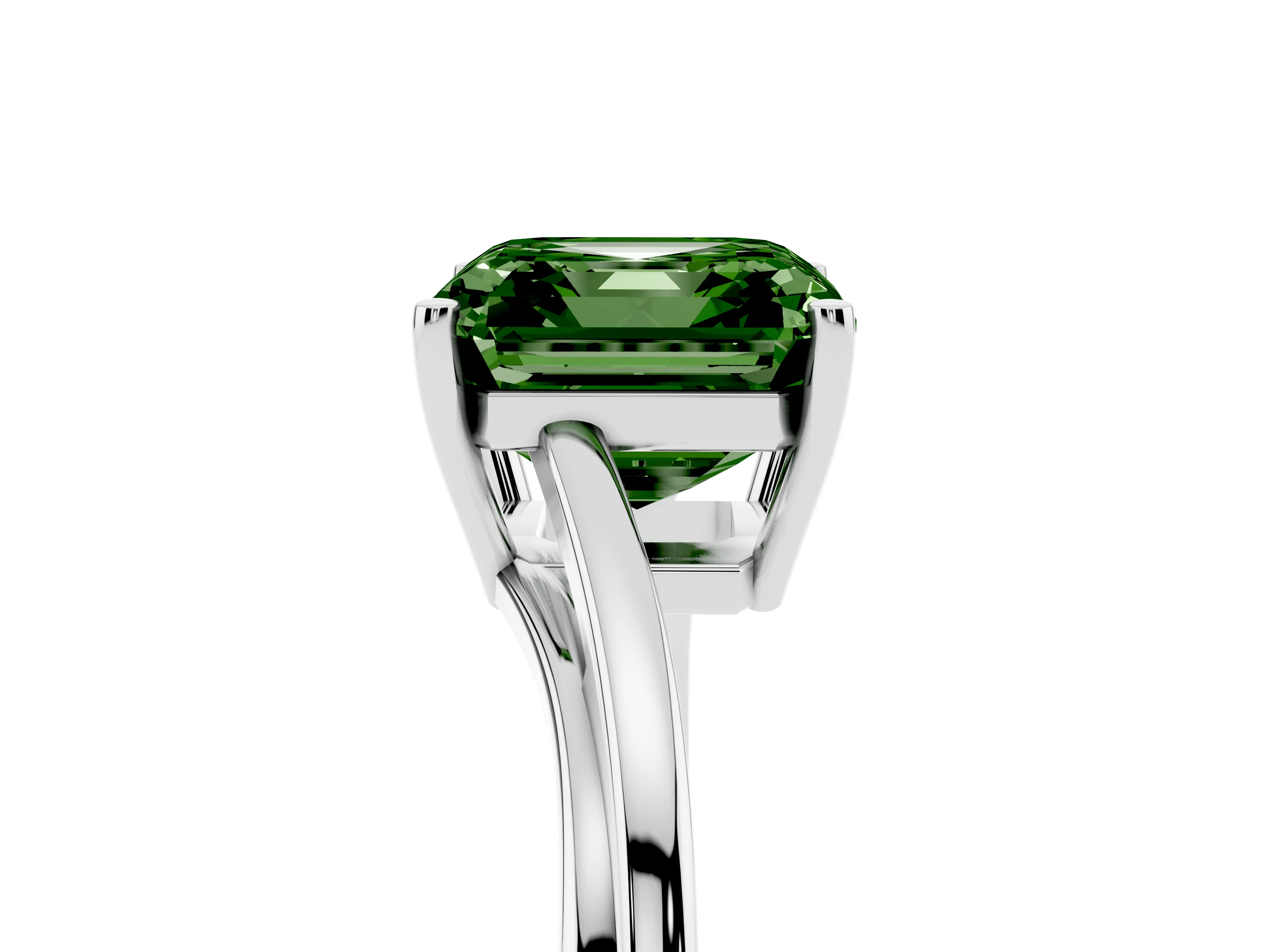 Fancy Green Asscher Cut Diamond Solitaire Twist Band Ring Set in Platinum with Prong Setting